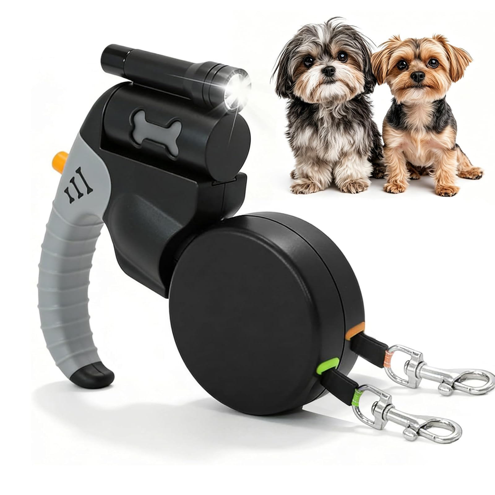 Guinzaglio retrattile per cani, doppio guinzaglio retrattile, guinzaglio automatico retrattile, doppio guinzaglio per cani di taglia media e piccola