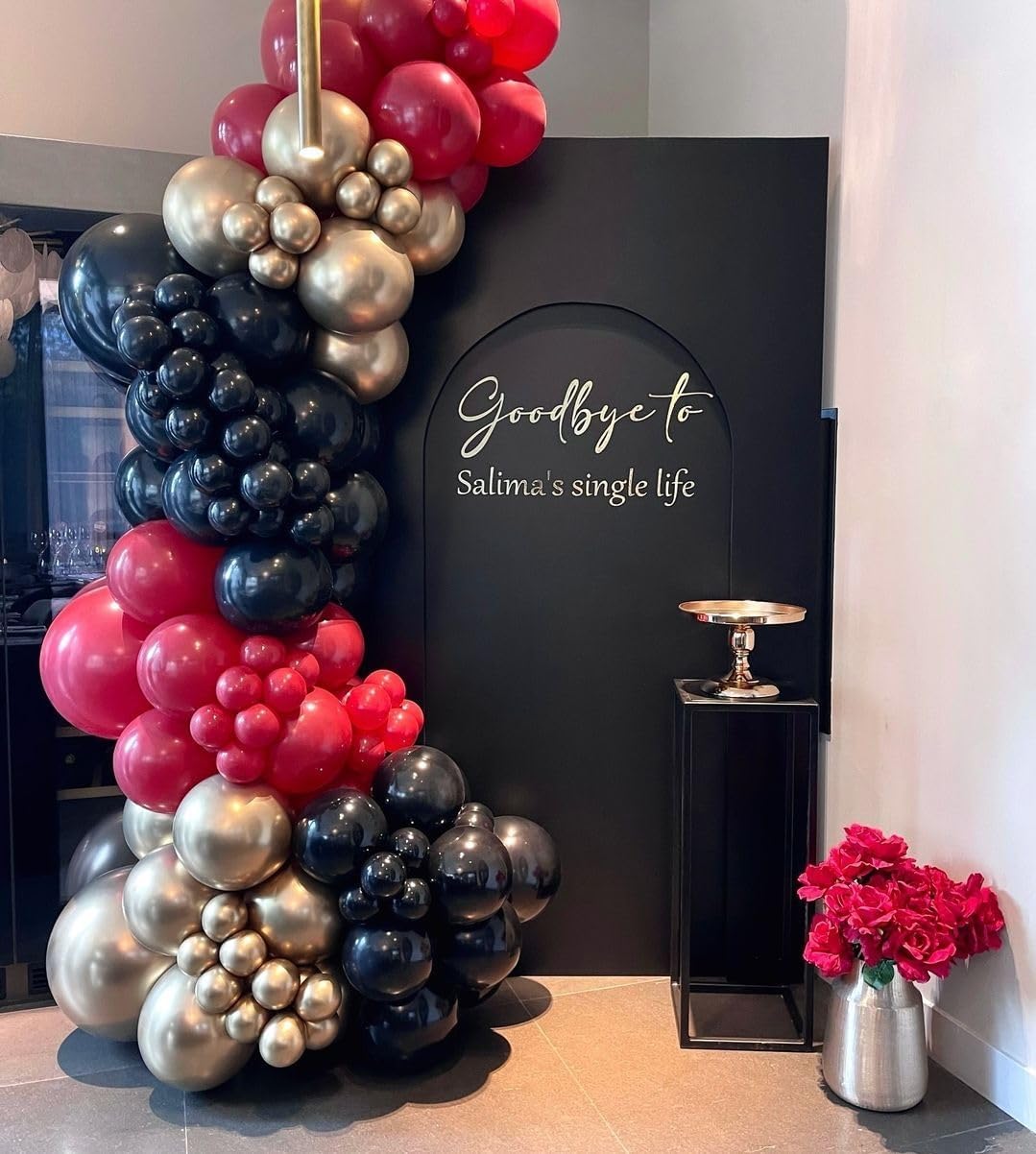 HILAVO Globos rojos, negros y dorados, 60 globos de fiesta rojos y negros