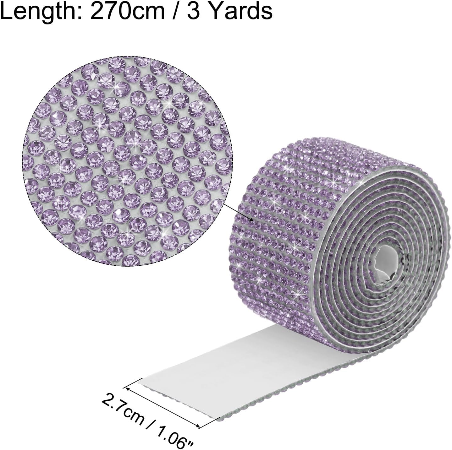 MECCANIXITY 3 Rolls 3 Yards 27mm Self Adhesive Crystal Rhinestone Diamond Ribbon for Arts & Crafts Project, Wedding Cakes, Birthday Decorations Bright Purple