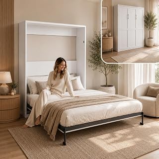 Queen Murphy Bed, Space Saving Folding Wall Bed with Hydraulic Lift Syst...
