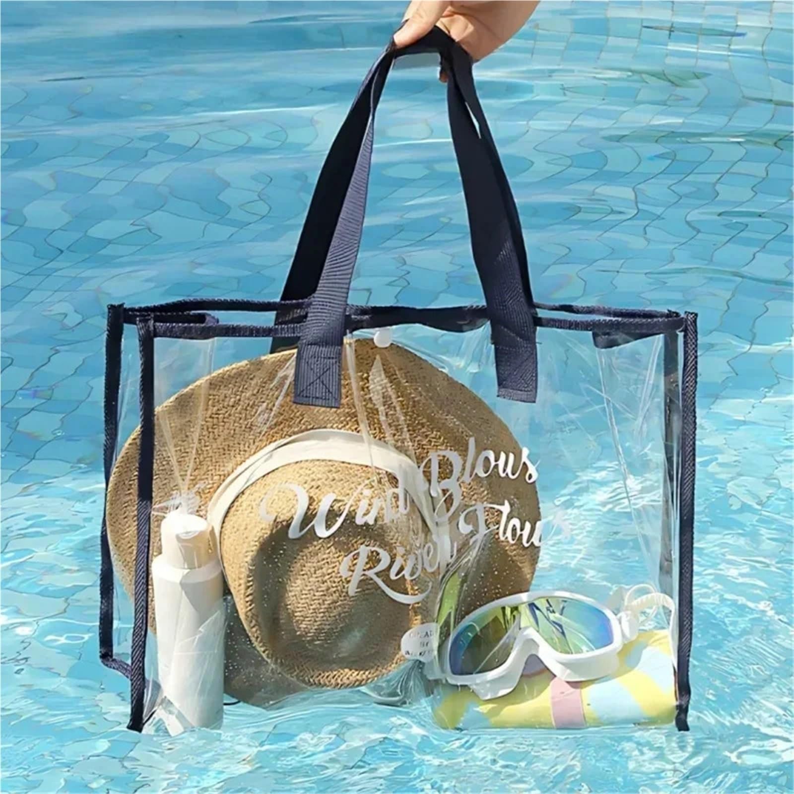 Torby kosmetyczne Torba plażowa o dużej pojemności, przenośna torba plażowa, przezroczysta, wizualna, organizer na kosmetyki, wodoodporna, PVC, zewnętrzna torba do pływania na plażę(Khaki)