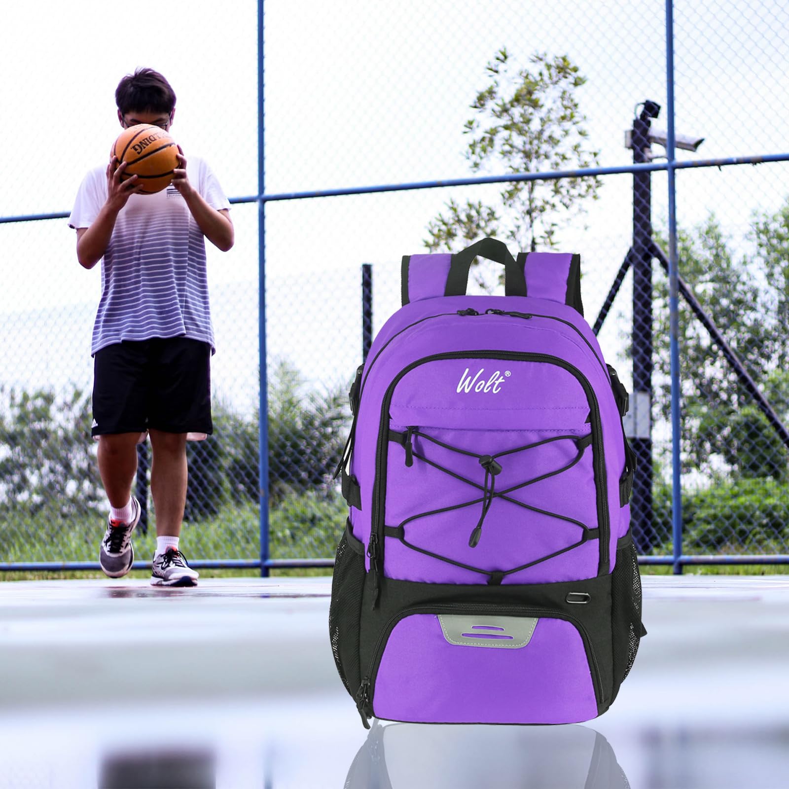 WOLT | Sac à Dos de Basket-Ball Grand Sac de Sport avec Porte-Ballon séparé et Compartiment à Chaussures, idéal pour Le Basket-Ball, Le Football, Le Volley-Ball, la Natation, la Gym, Les Voyages