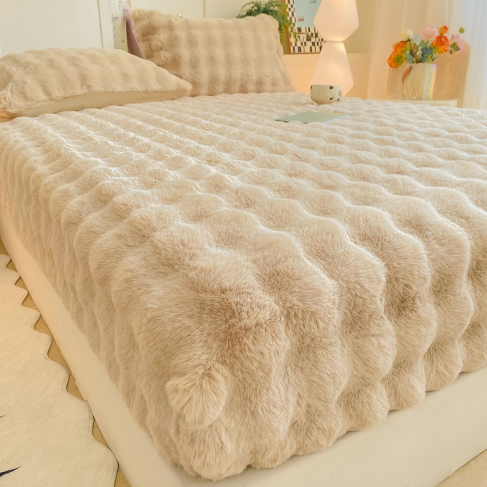 Drap-housse velours de lait chaud kaki 1.5*2m : drap de lit élastique hiver bonnets profonds