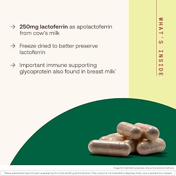 Jarrow Formulas Lactoferrin Supplements 250 mg - Immune-Supporting Glycoprotein for Healthy Immune System Support & Iron Absorption - Freeze Dried, Gluten Free, Non-GMO - 60 Capsules (Servings)