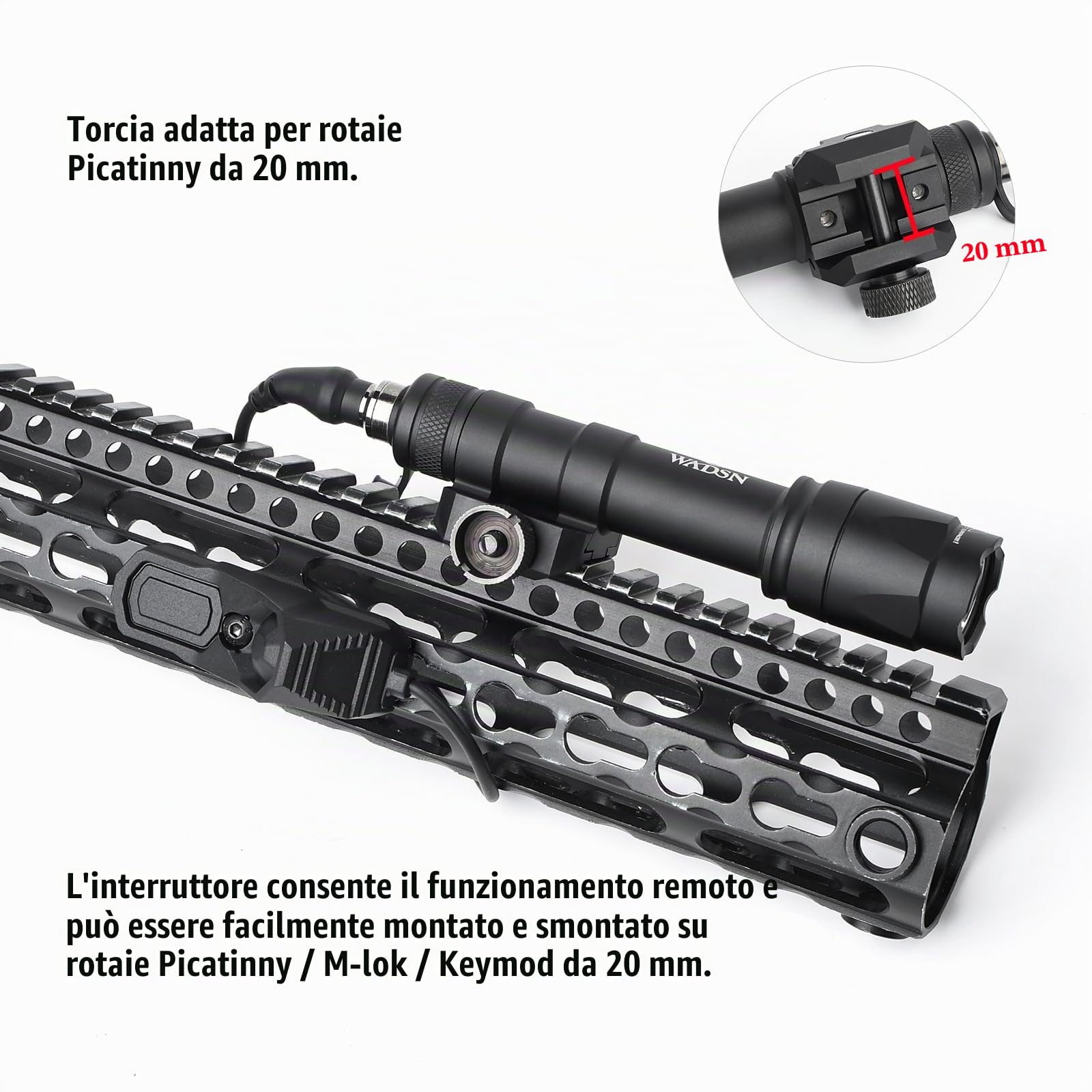 M600C Torcia tattica Torcia LED 600 Lumen,Luce scout leggera per sistema di binari Picatinny Mlok Keymod da 20 mm (Nero)