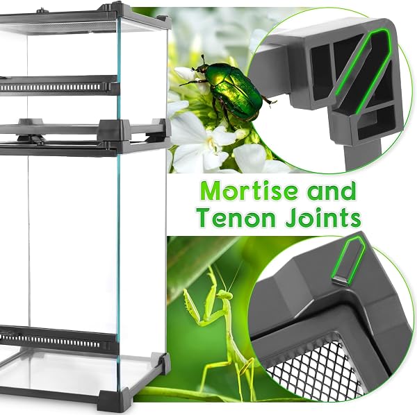 32 Gallon Professional Glass Terrarium 18"x18"x24" Durable Reptile Habitat Tank with Heat Resistant Aluminum Alloy Frame, Dual Front Swinging Doors for no Jam by Sand and Other Debris - 3