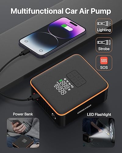 Miniatura 5 de Compresor de aire portátil para inflado de neumáticos, inflado 5 veces más rápido con 7800 mAh 12 V CC, bomba de aire inalámbrica con medidor de