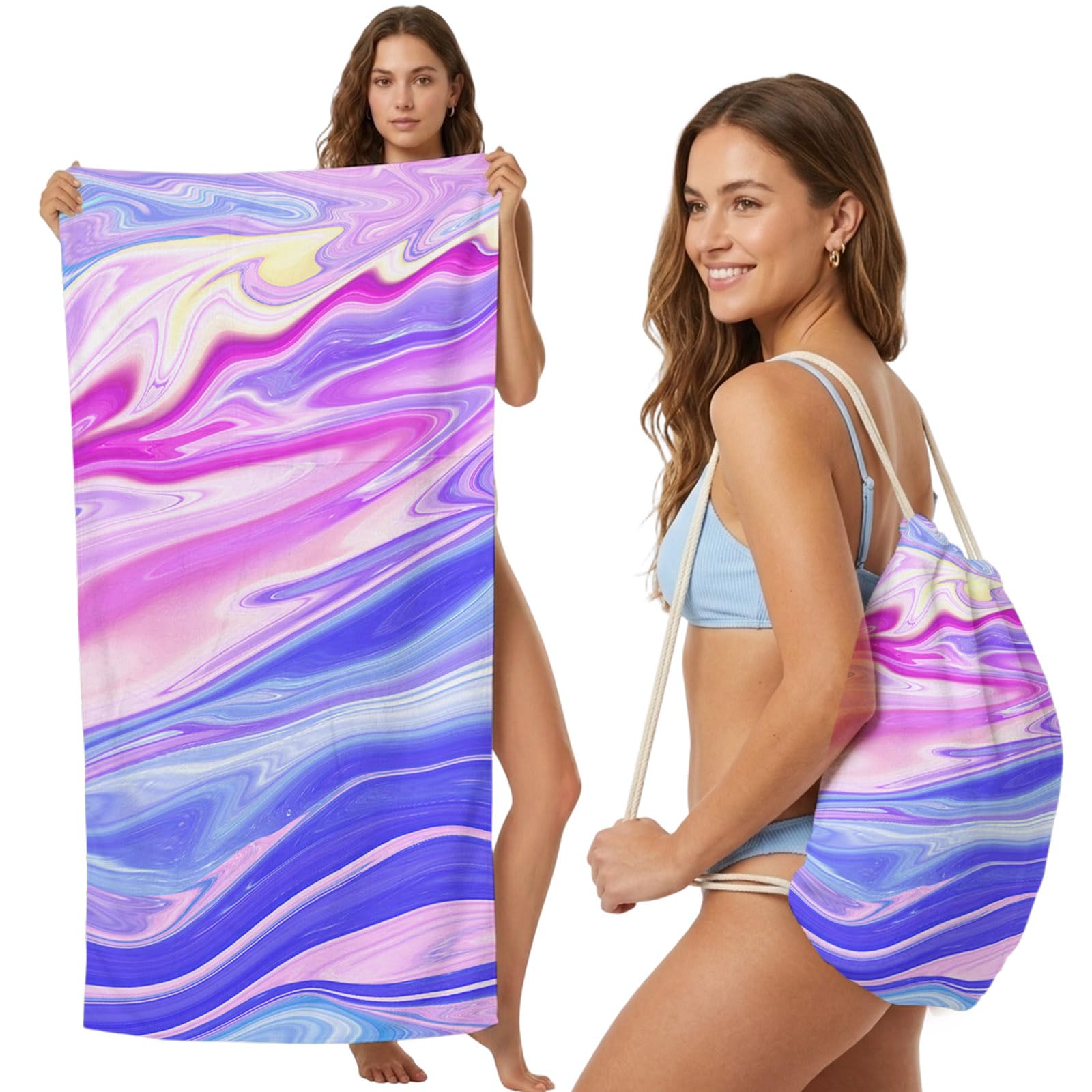 FWJZDSP Beach Towel Backpack Convertible Abstract Ombre Sand Free Quick Dry Towel Bag Colorfulid Beach Towel with Adjustable Straps for Travel Swimming Pool Beach Accessories 31.5x63in