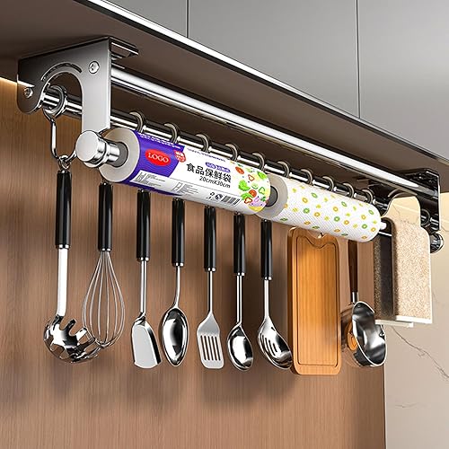 Miniatura 9 de Plata 15.7 in + 8 ganchos moderno colgador de utensilios de cocina, montaje en pared para cuchillo de montaje en pared, estante de almacenamiento de