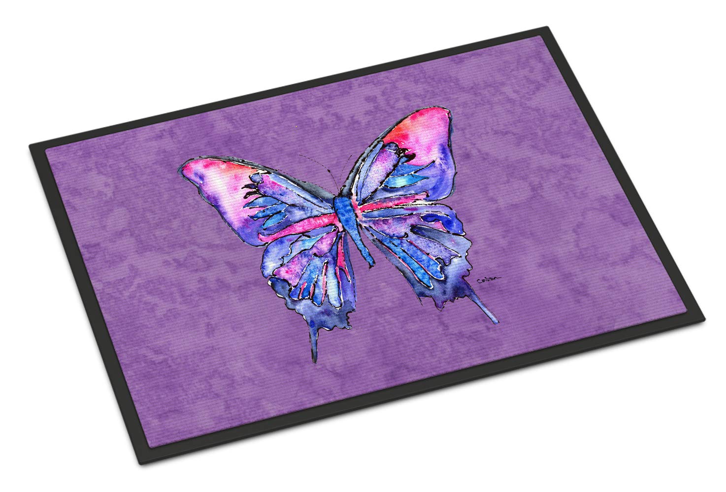 Caroline's Treasures 8860MAT Butterfly on Purple Doormat 18x27 Front Door Mat Indoor Outdoor Rugs for Entryway, Non Slip Washable Low Pile, 18H X 27W