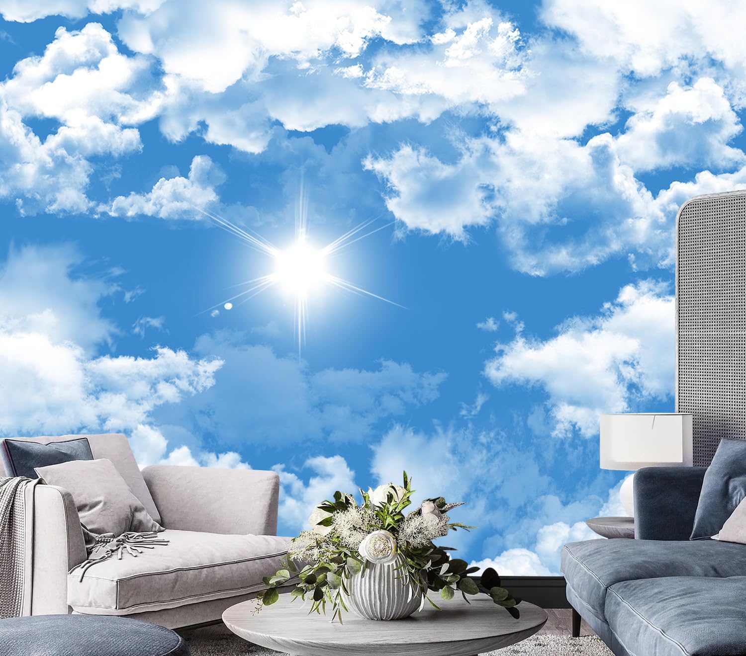 AFZEVEB-Ceiling Mural Blue Sky White Clouds Wallpaper for Living Room 114