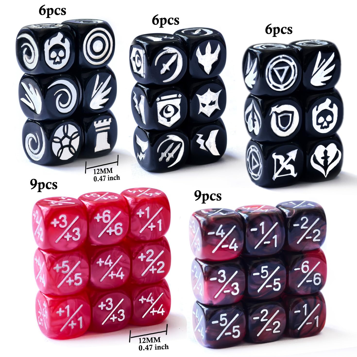 36pcs 12MM Abilities Keywords Counter Dice MTG Dice 1/+1 Counters Bulk Creature Stats Buff Tokens Dice Set (Multicolors) - Image 3