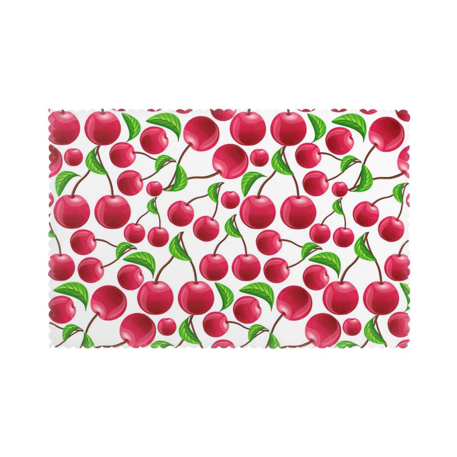 Red Cherries Print Placemats for Dining Table Set of 6 12x18 Inch Table Mats for Party Kitchen Dining.
