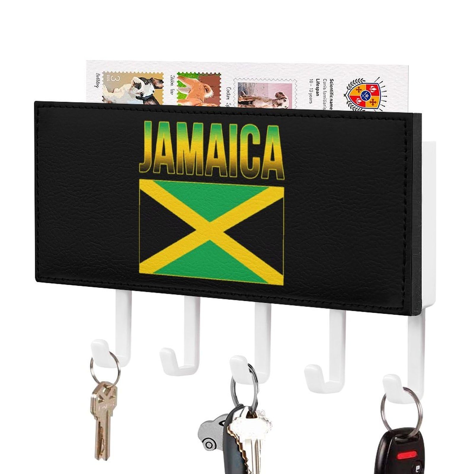 NCLQVJXZKHW Jamaican Flag Key Holder with 5 Hooks Key Hooks Wall Mounted Key Racks Key Hanger Organiser Shelf