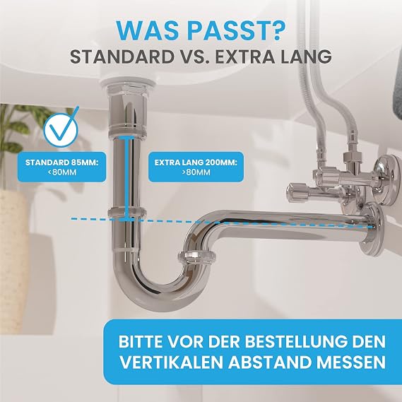 Bächlein Universal P-Trap for Washbasins and Washstands – Precisely Fitting Drain Fitting – Odour Trap Incl. Rubber Sleeve with Installation Instructions – P-Trap Drain Fitting Chrome Made of Brass