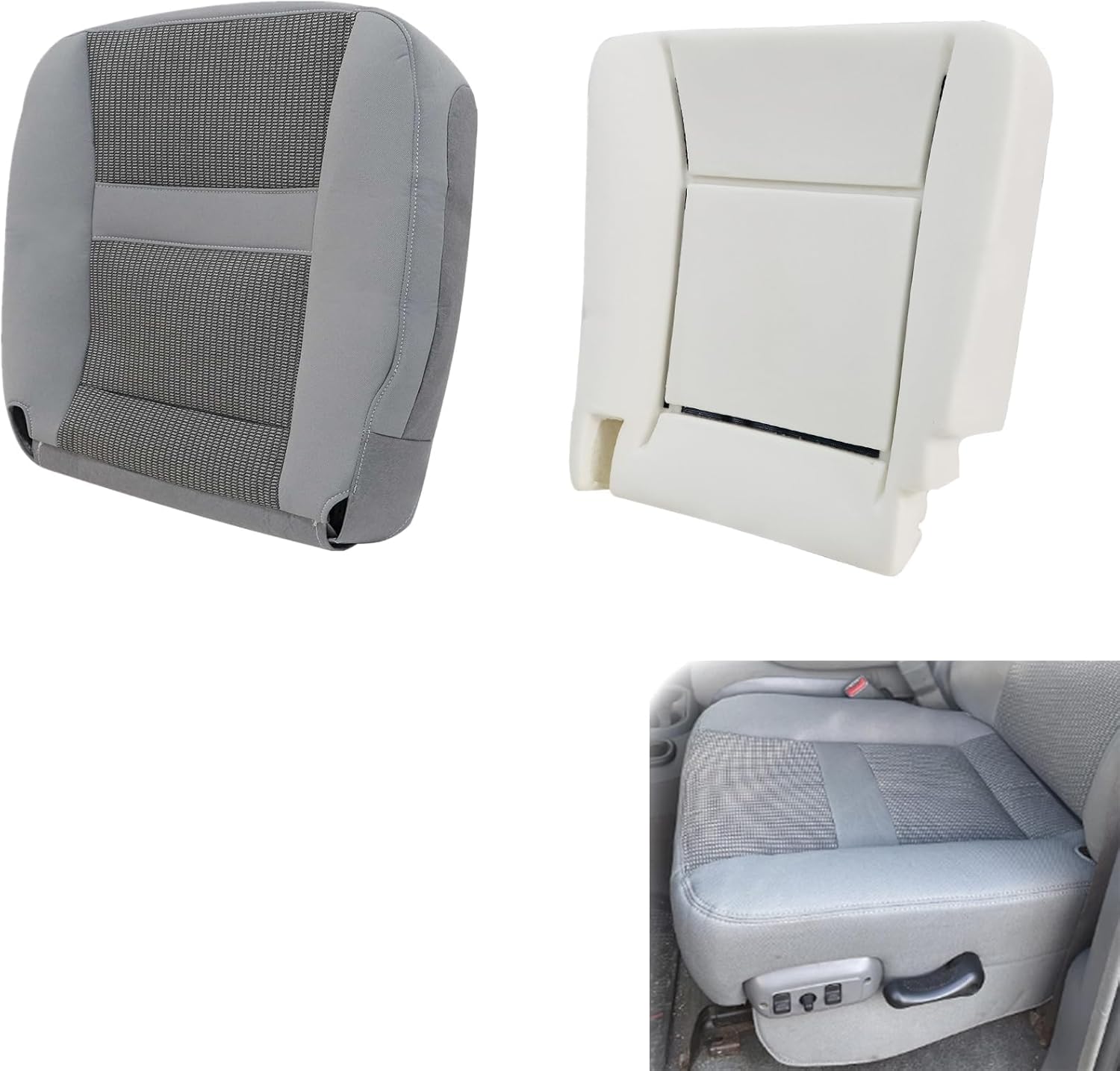 NLQR Cloth Gray Front Driver Side Bottom and Seat Cushion Replacement Seat Covers Compatible with Dodge Ram 1500 2500 3500 4500 5500 2006 2007 2008 2009 2010