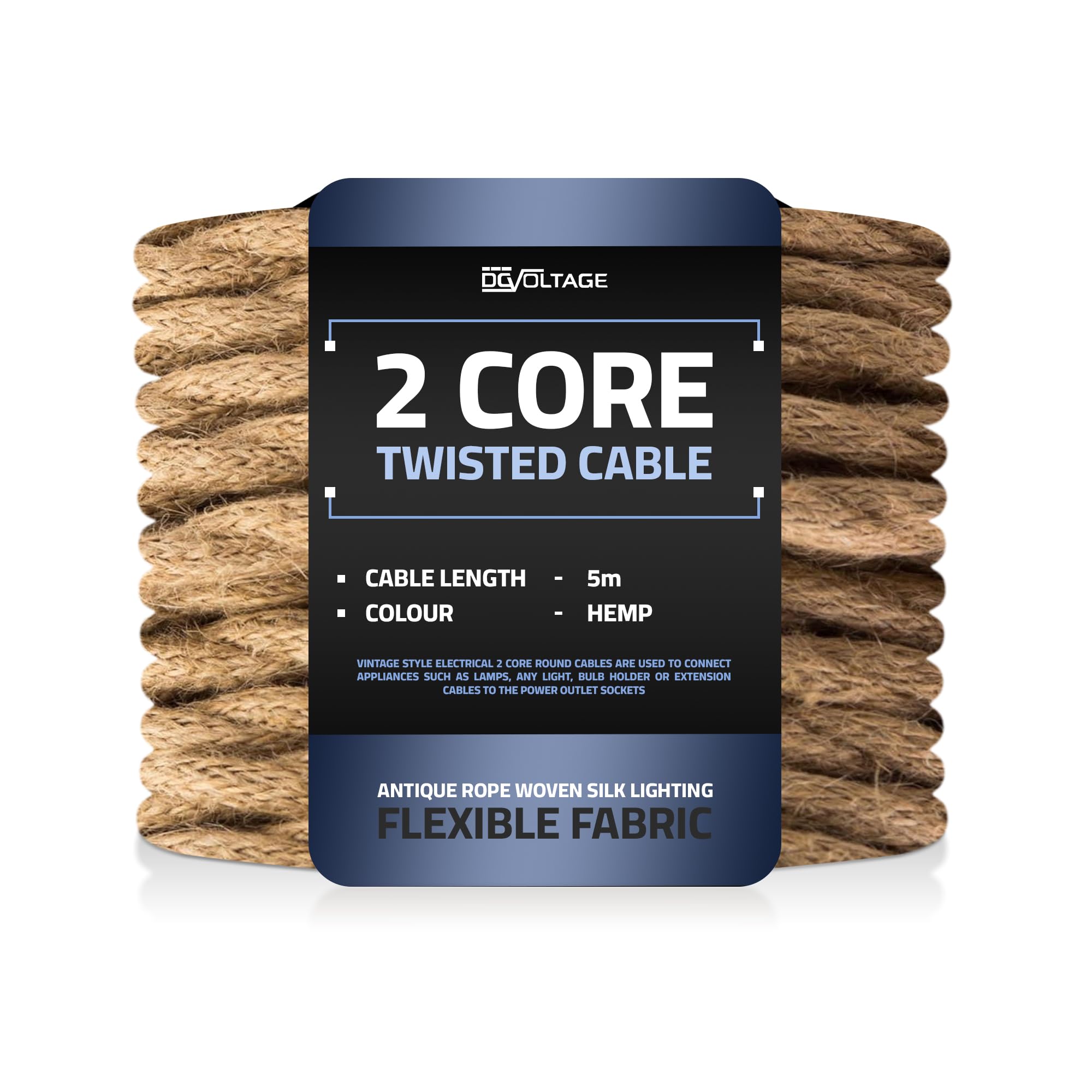 DC VOLTAGE 5m 2 Core Twisted Cable Flexible Wire Lamp Cord, 2 Conductor 16.4ft Fabric Covered Electrical Cable Antique Style Wiring Cloth Covered Braided DIY Lighting Electrical Cord (Hemp) — image 1