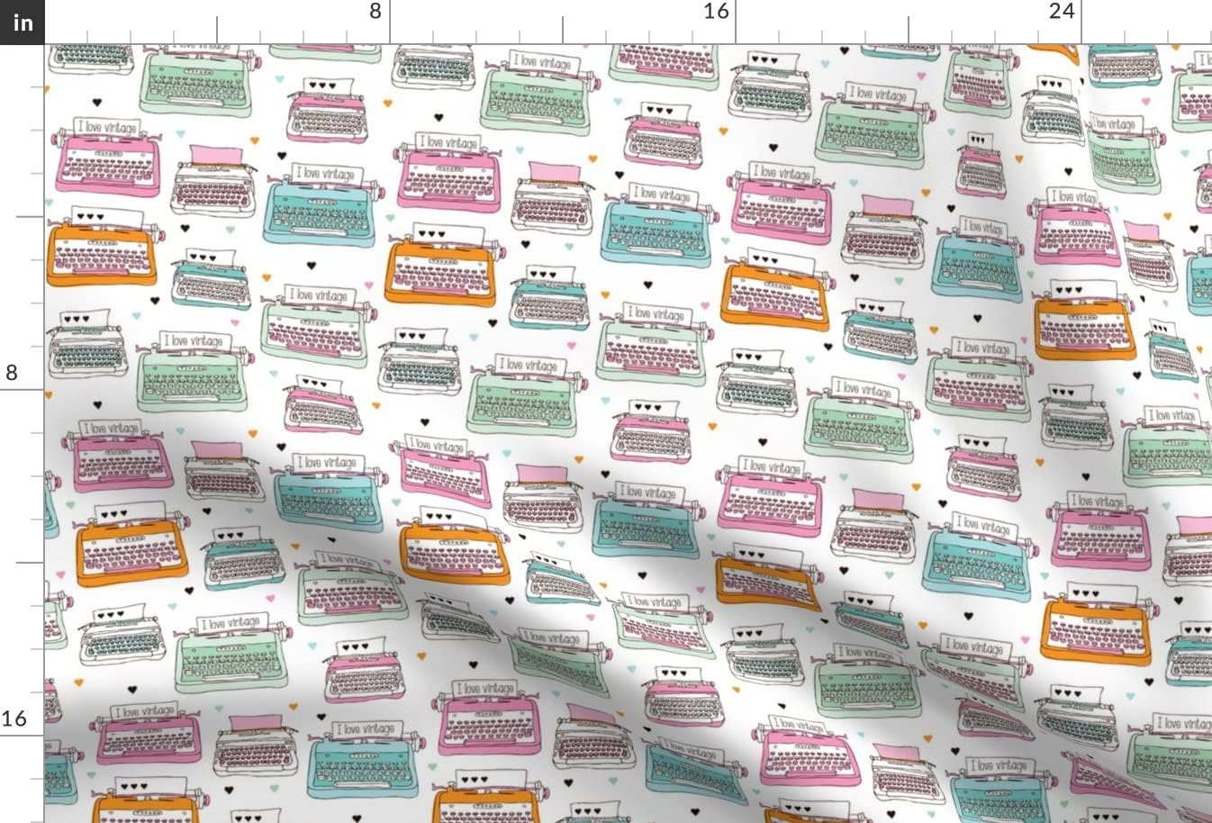 Spoonflower Fabric - Cute Vintage Typewriter Illustration Pattern Retro Pastel Colorful Printed on Chiffon Fabric by The Yard - Sewing Fashion Apparel Dresses Home Decor