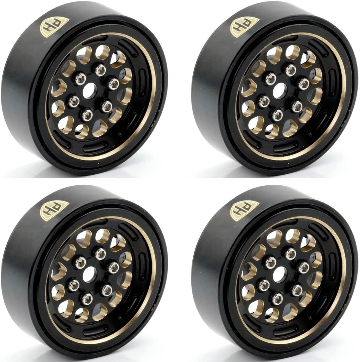 Powerhobby Axial SCX24 1.0inch Black Brass Beadlock Crawler Wheels 1/24 Black