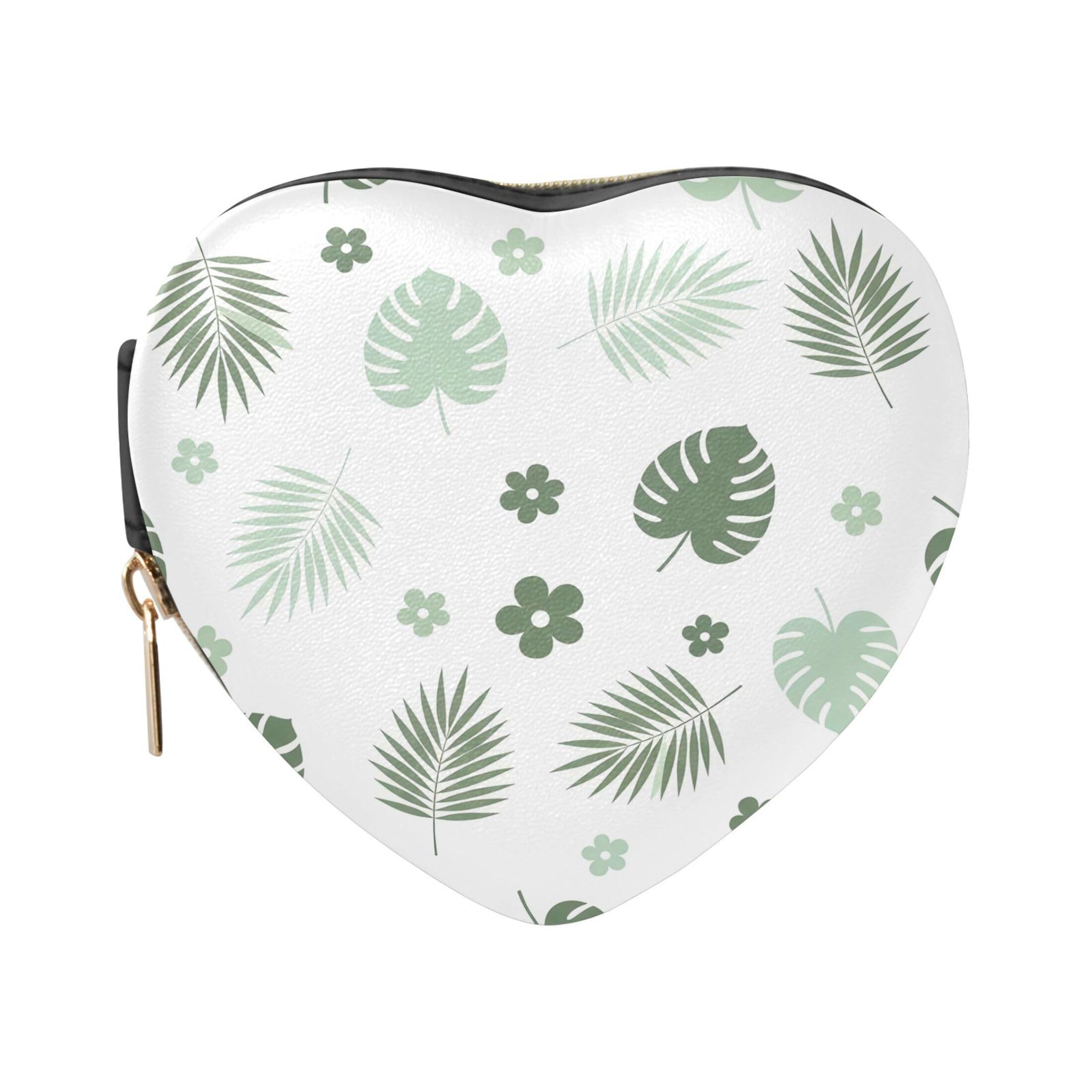Fuauuyl Monstera Leaves Small Jewelry Box Heart-Shaped Jewelry Case, Portable Travel Organizer Bridesmaid Proposal Gift for Women Girls
