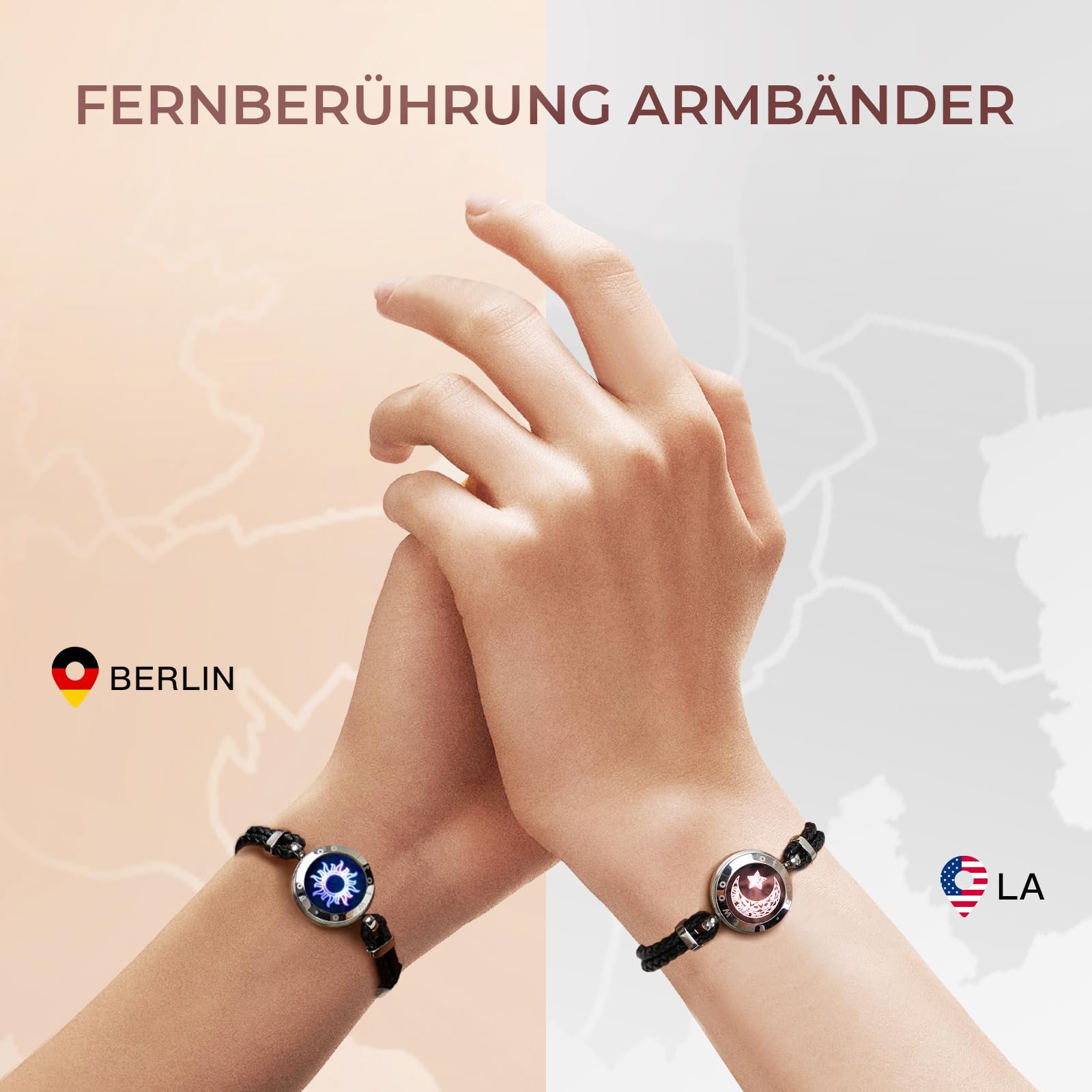 TOTWOO Bracciali per Coppie con Collegamento Bluetooth Uno a Uno tramite App, Luci e Vibrazione al Tocco – Regalo Romantico per Relazioni a Distanza, in Acciaio Inossidabile 316