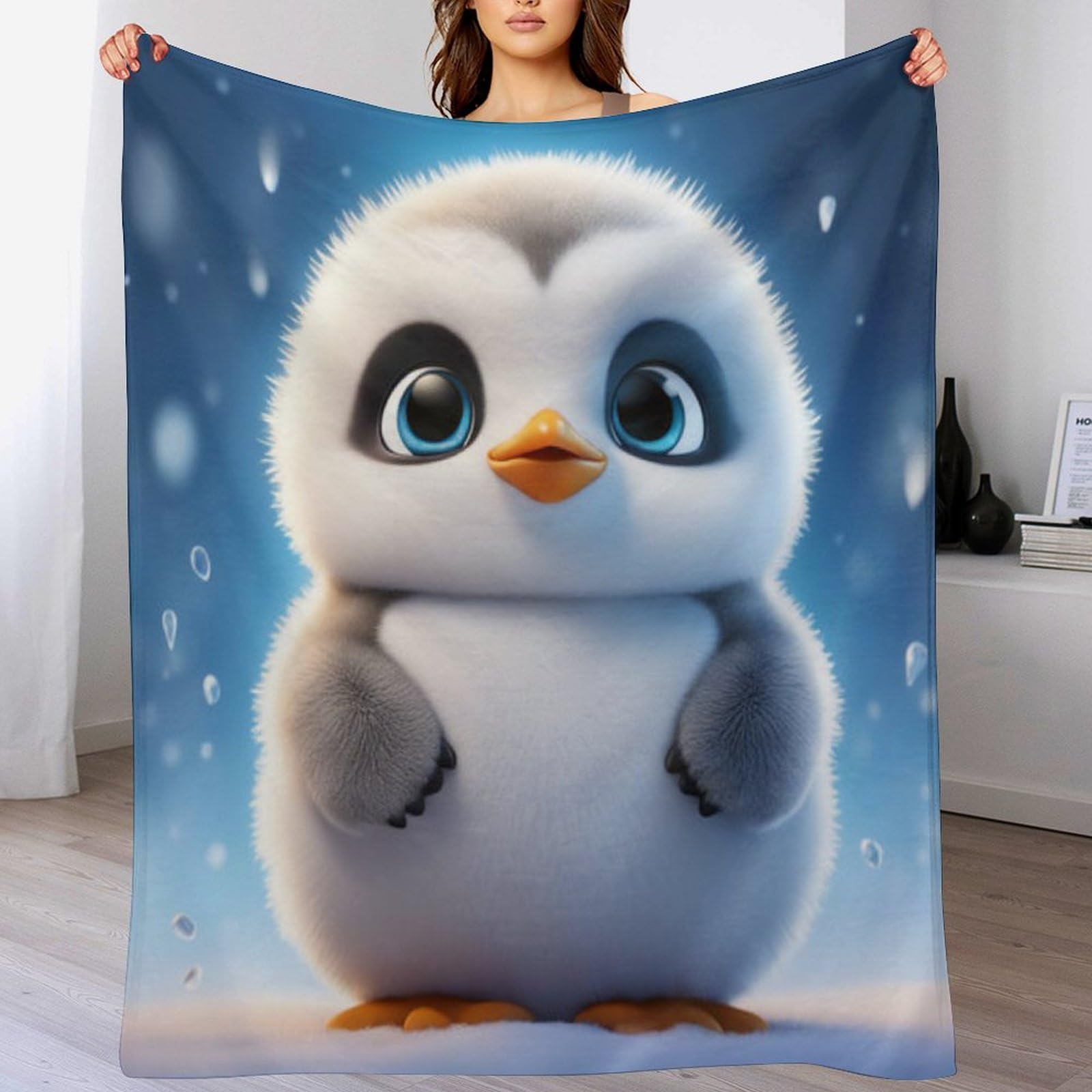 Couverture pingouin mignon drap de lit couvre-lit polaire flannel de canapé 130×150cm