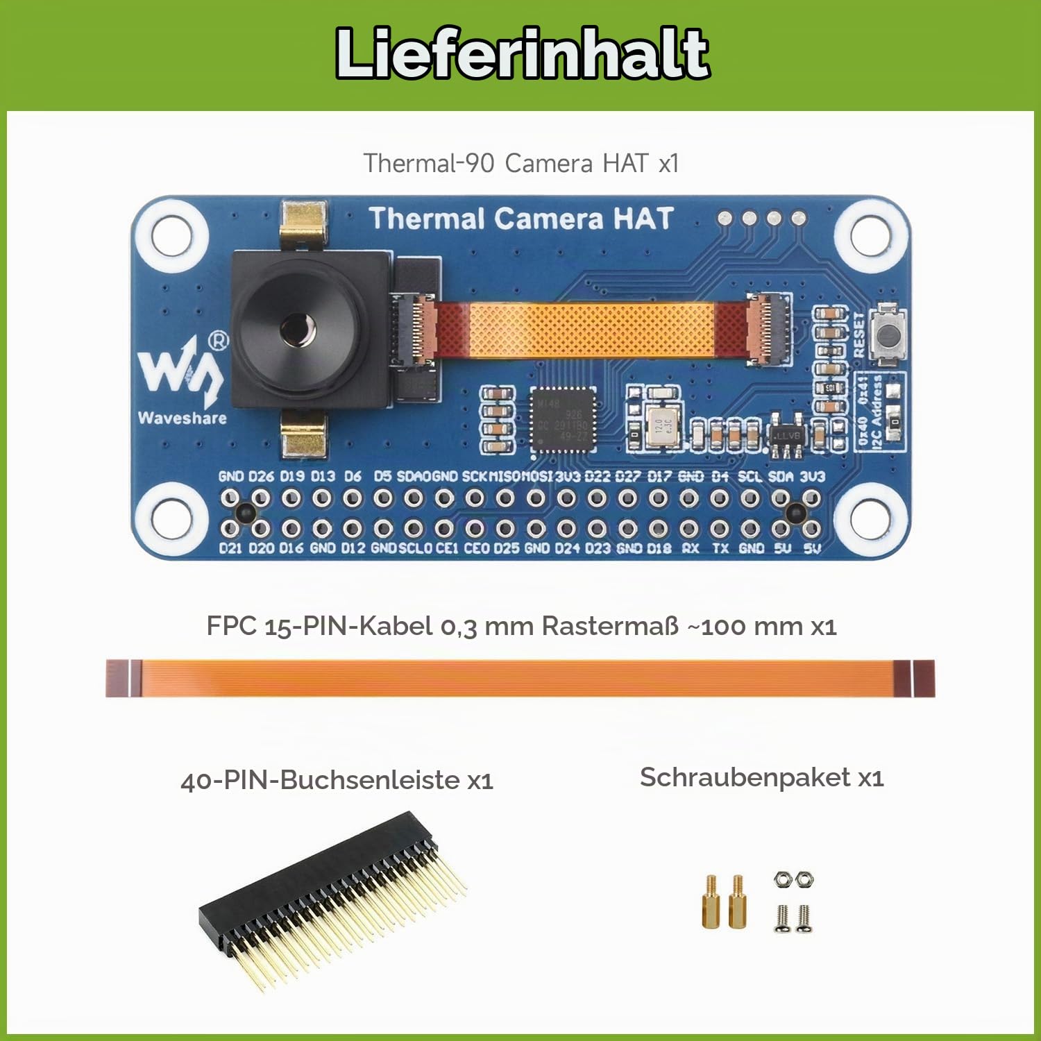 Waveshare Long-Wave IR Thermal Imaging Camera Module for Raspberry Pi IR Camera, Onboard 40PIN GPIO Header, 80x62 Pixel, Wide Angle Version (90° FOV), for IR Thermal Imaging Device, IR Thermometer...