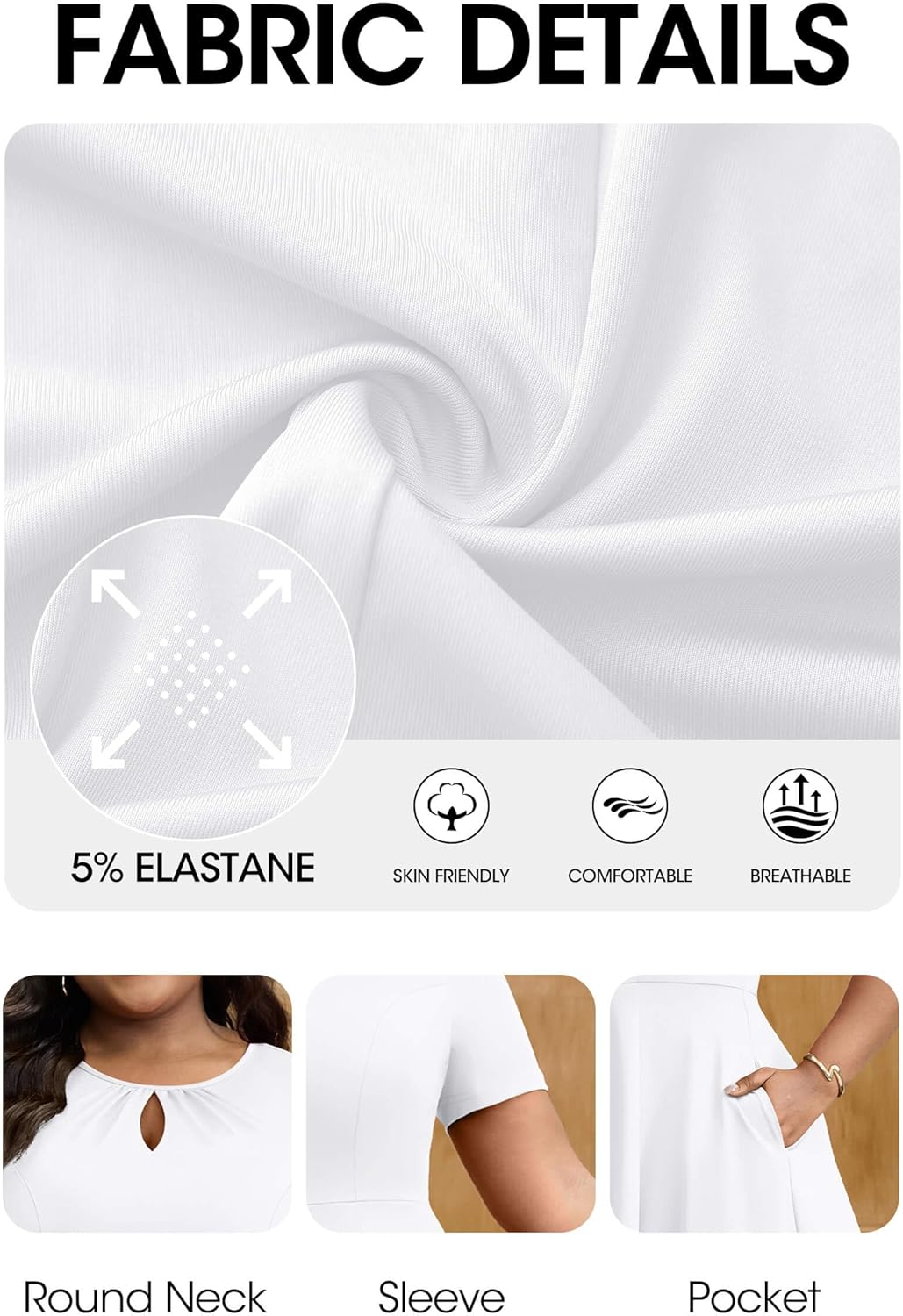 Nmoder Plus Size Dress for Women - Casual Short Sleeve Keyhole A-Line Church Work Summer Midi Dresses with Pockets - Image 6