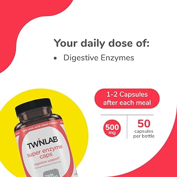 Twinlab Super Enzyme Caps, Constipation Supplement 50 Capsules