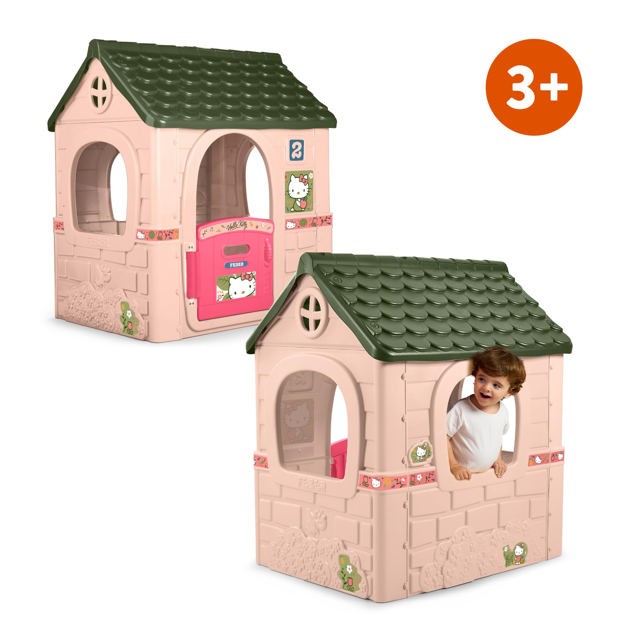 FEBER - Hello Kitty House, domek dla dzieci z drzwiami składanymi, z naklejkami do dekoracji domu, kolory odporne na światło słoneczne, łatwy montaż, od 2 lat, słynny (FE201000)