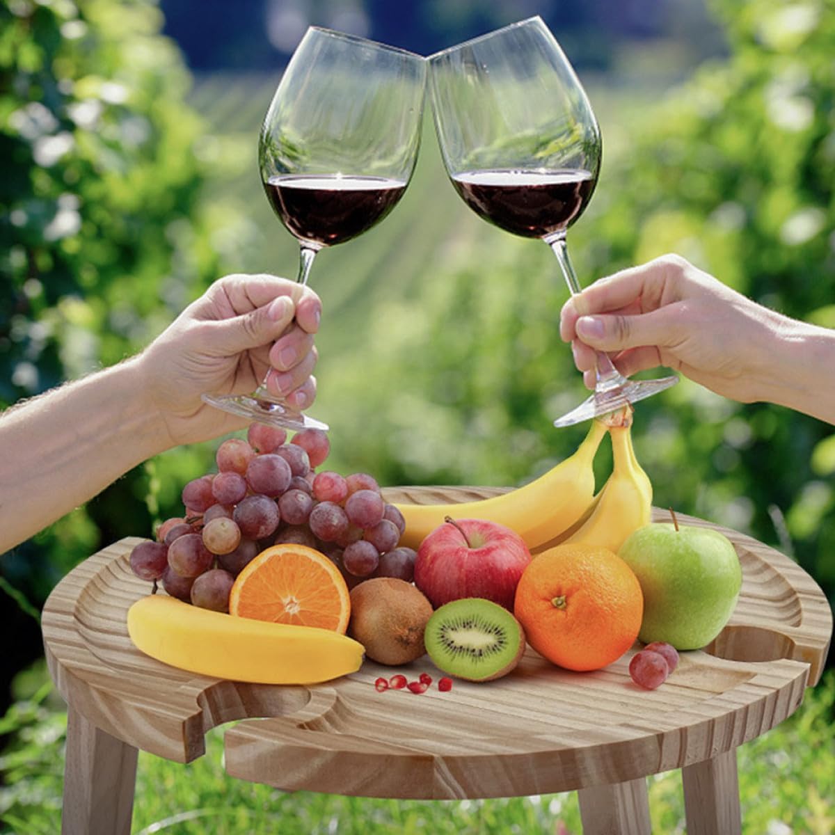 Portable Outdoor Folding Mini Beach Table with Bottle Rack and Wine Holder, Low Wood Camping Picnic Table for BBQ, Hiking, and Travel