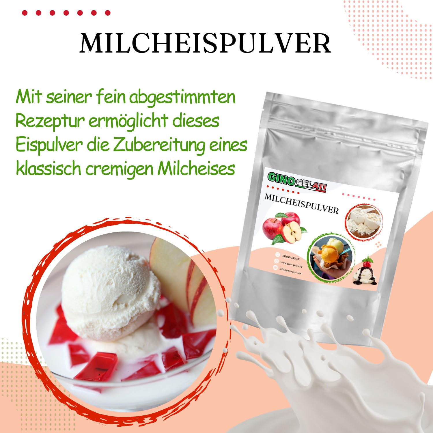 Gino Gelati Schoko Milcheis Pulver 1 Kg mit verschiedenen Schokoladen- Geschmäckern, Intensiver Geschmack, schnelle und einfache Zubereitung, Schokoladiges Dessertpulver