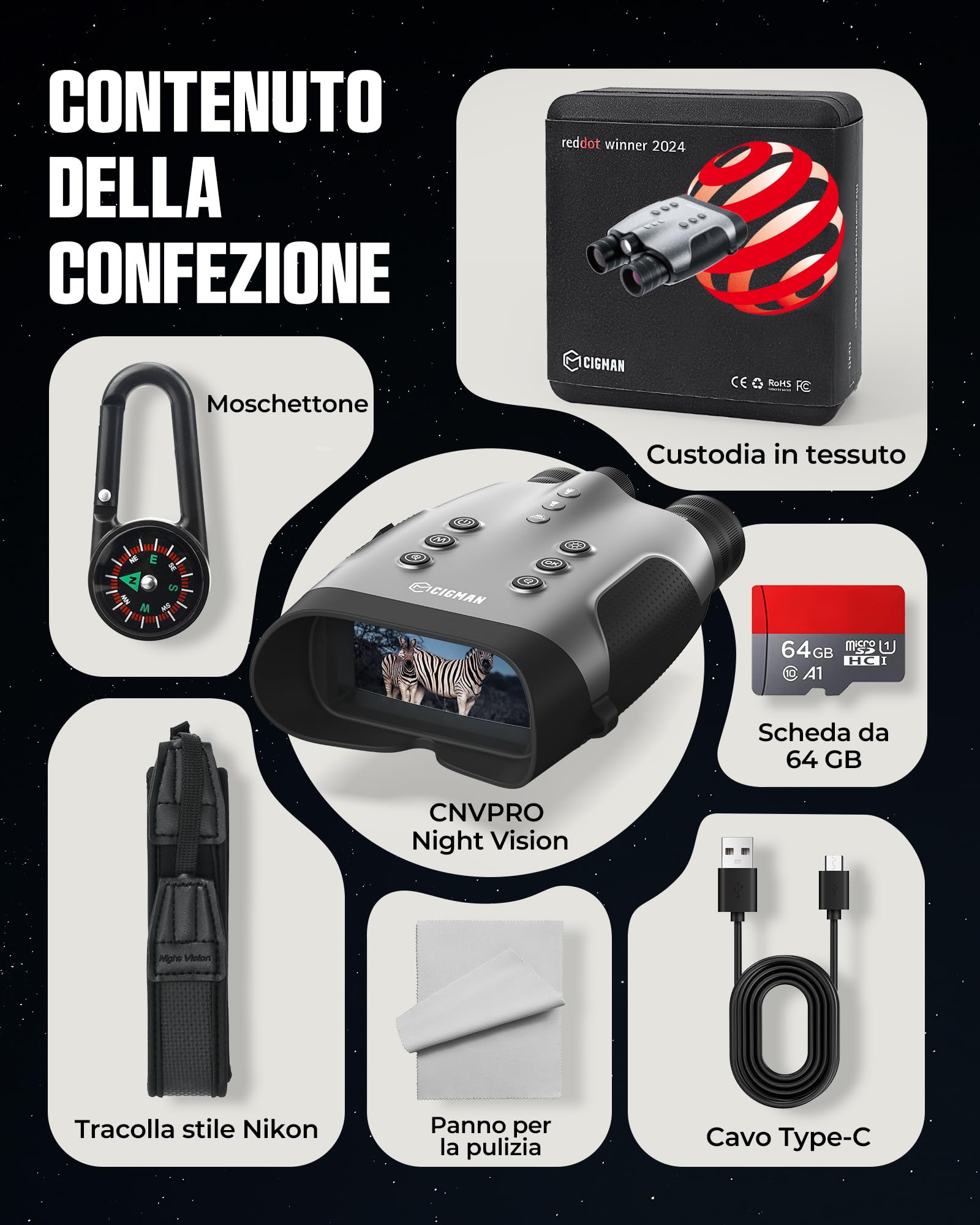 Binocolo per Visione Notturna CIGMAN Vero 4K, Occhiali a Infrarossi con Imaging a Colori in Scarsa Luce, Lenti a 7 Rivestimenti, Autonomia 18 Ore per Wildlife, Sicurezza, Avventura Outdoor