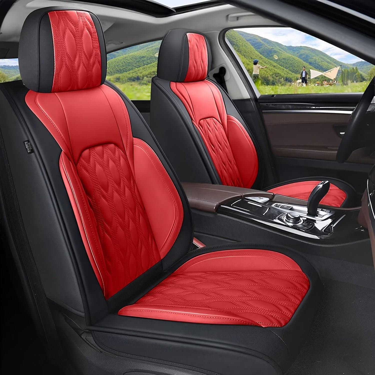 2 Front Seat Cover Fit for Chevy Silverado 1500/2500/3500 HD 2007-2023 2024 2025 Faux Leather Automotive Seat Covers Waterproof Car Seat Protector (2 Seats, Black&Red)