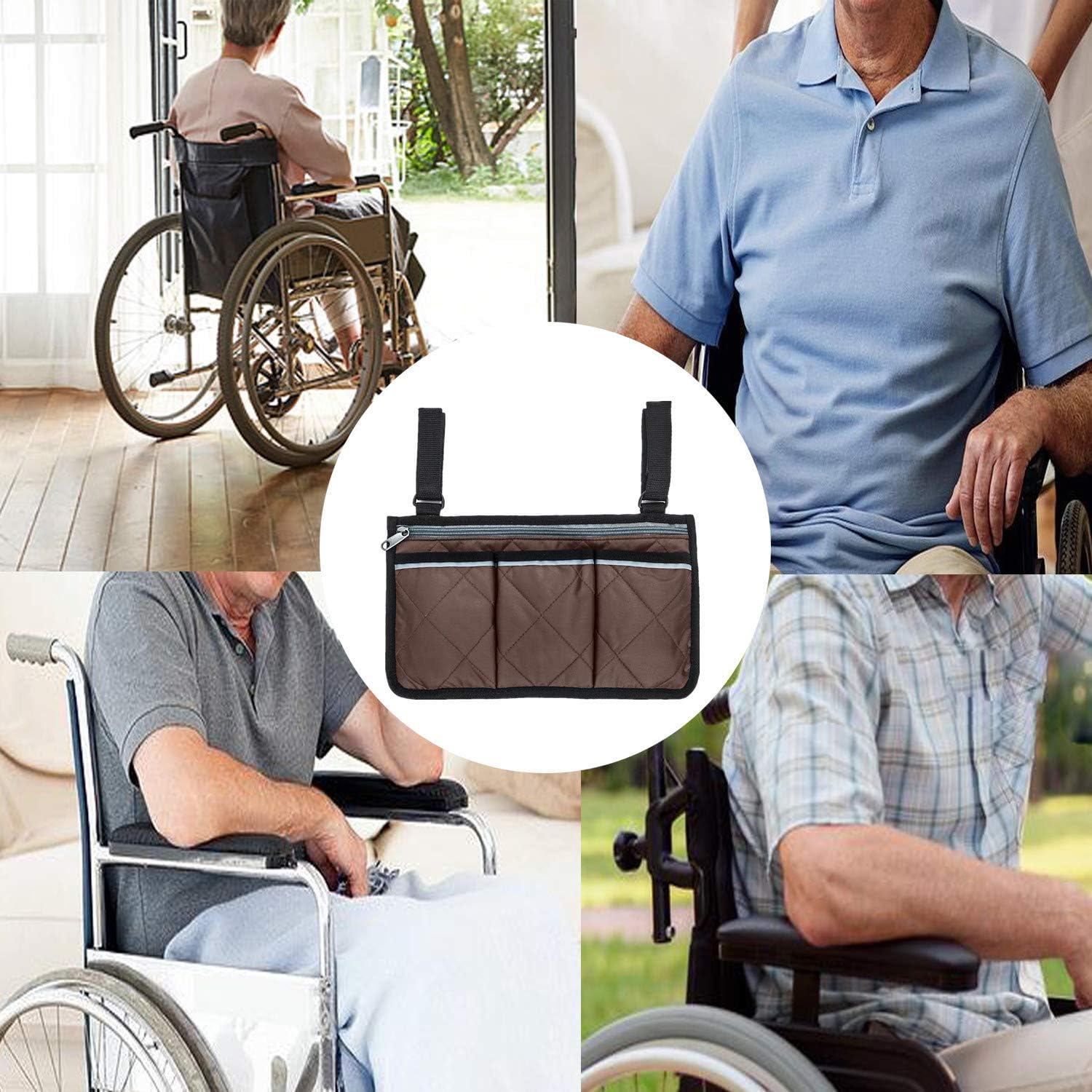 Wheelchair Side Bag with Pouches and Reflective Stripe, Wheelchair Armrest Side Organizer for Electric Wheelchairs, Manual Wheelchairs, Lightweight and Easy to Use (Blue) : Health & Household