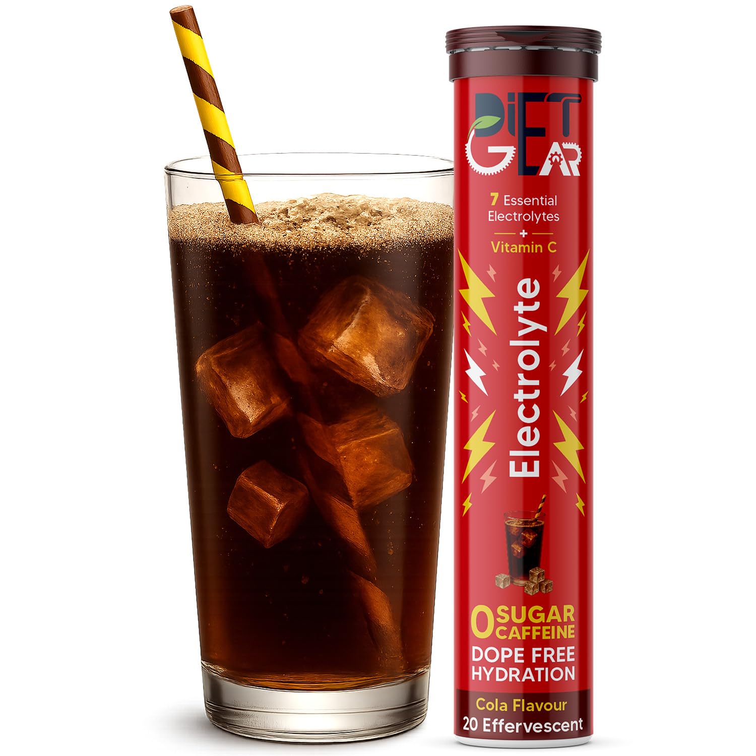 DIET GEAR No Junk Electrolyte | 5 Ltr/20 Servings | Zero Sugar, Zero Caffeine, Zero BS Energy Drink | 7 Electrolytes + Vitamin C That Works as Hard as You Do | Made for India’s Heat & Hustle | Cola Flavour