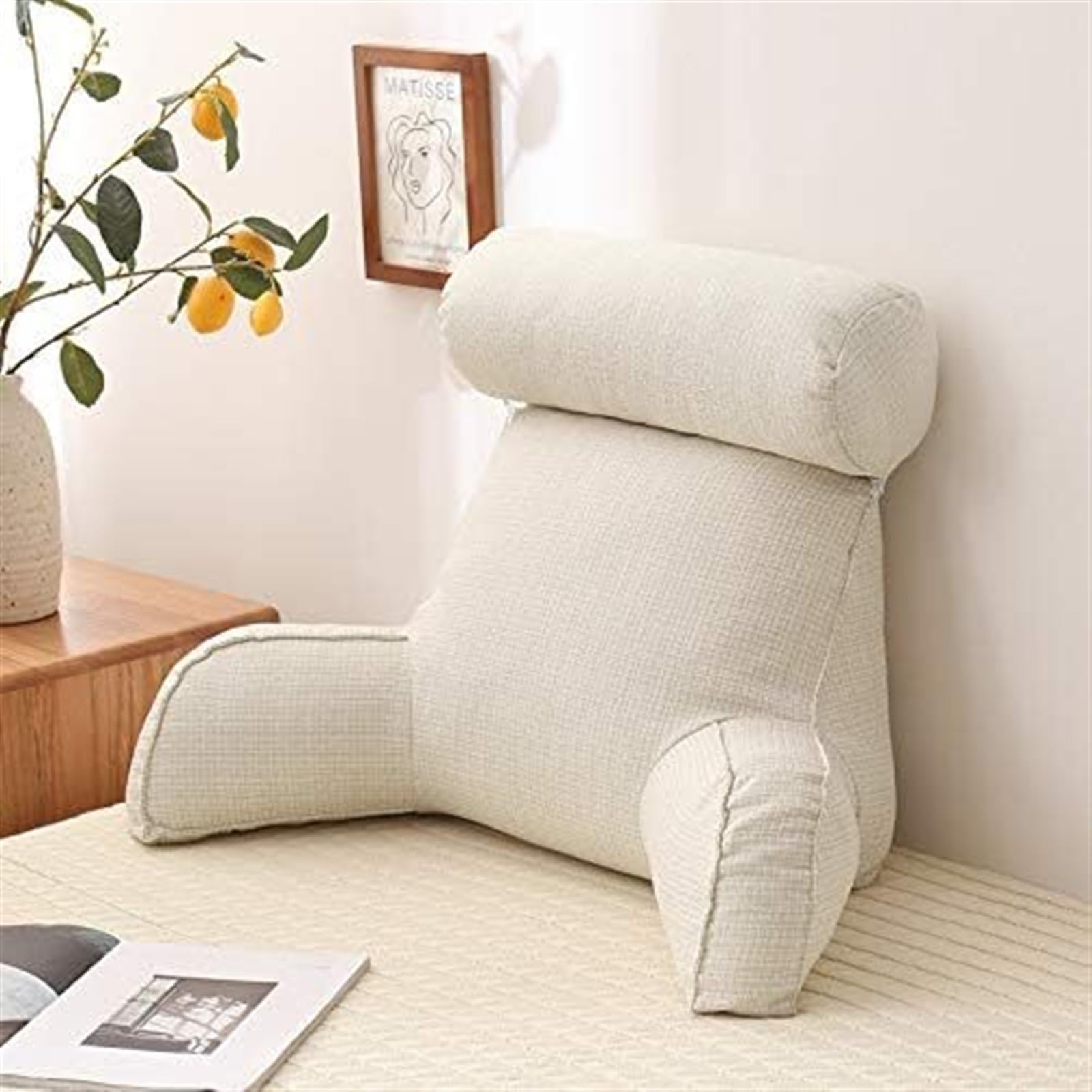 Uoxhfdh White Bed Rest Lumbar Support Cushion With Arm Breathable Seat Relax Pillow(White)