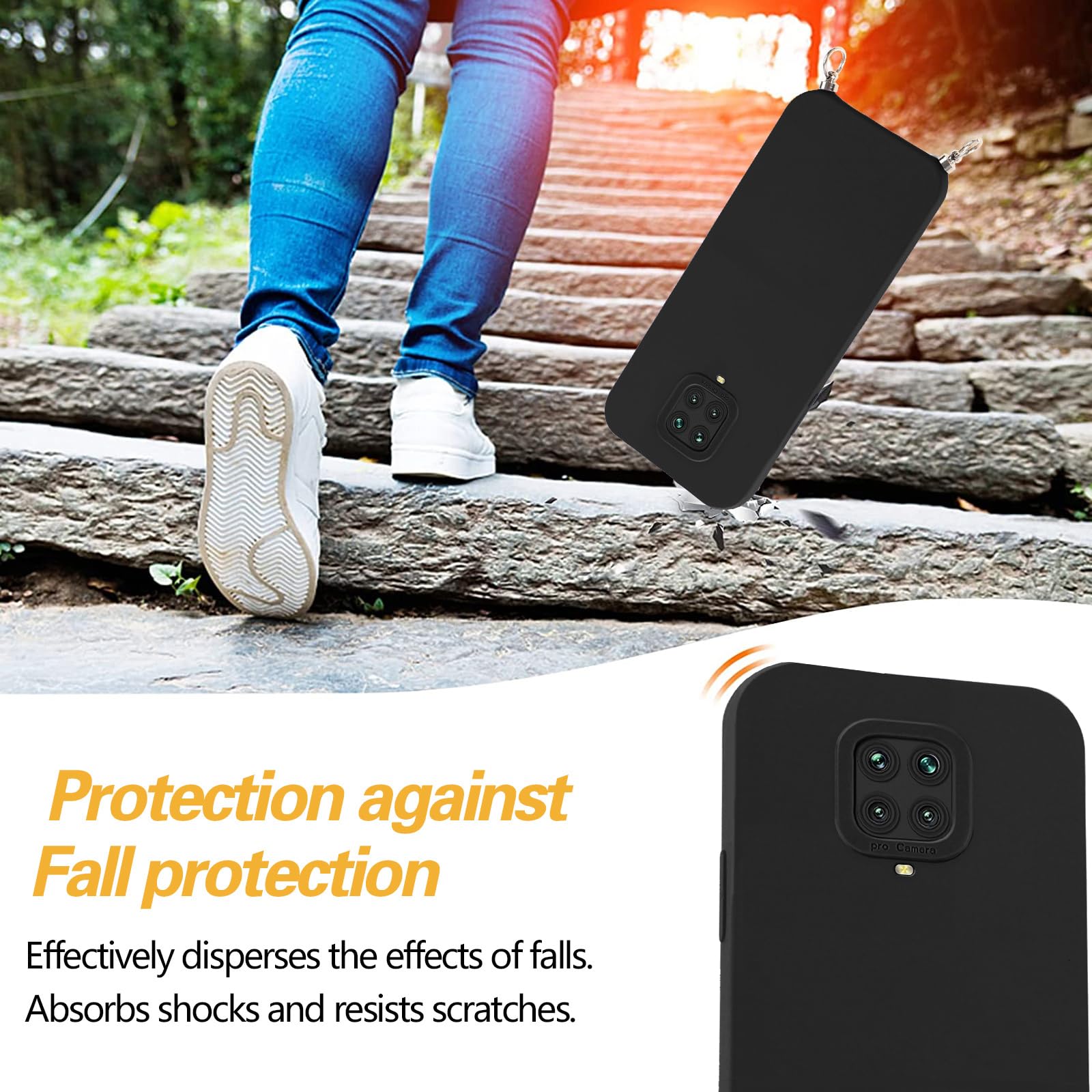 Vauki Handyhülle Mit Kette Für Xiaomi Redmi Note 9 Pro/9S – Schwarz, Stoßfest, Mit Verstellbarem Band