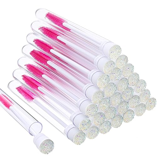 Juego de 60 tubos de varita de rímel, 30 tubos de cepillo de pestañas vacíos de diamante, bobinas, 30 cepillos de extensión de pestañas,