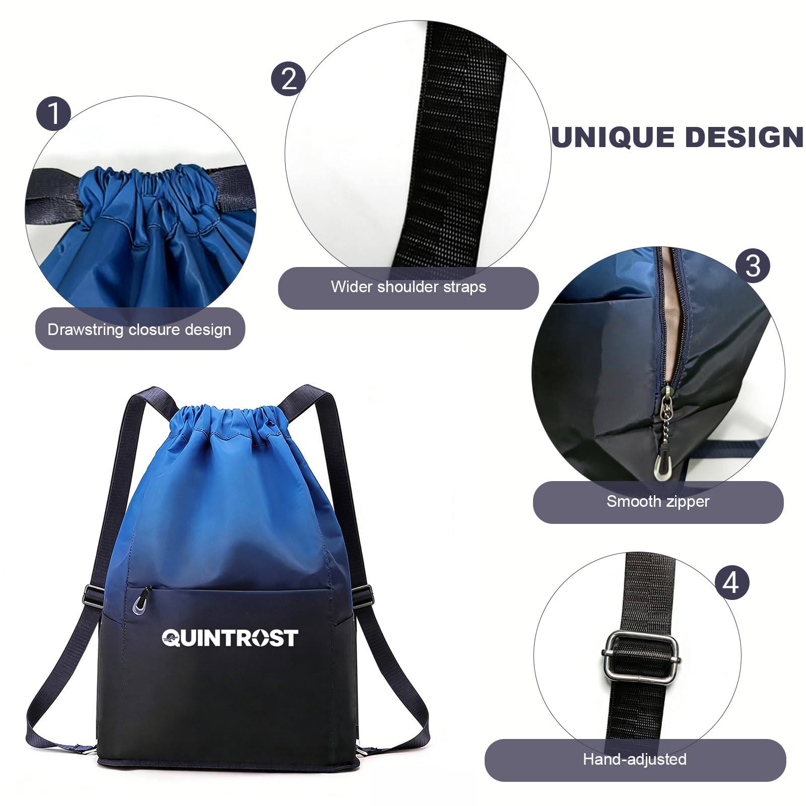 Quintrost Mochilas de Cuerdas Impermeable Bolsa de Deporte, Gran Capacidad Nylon Mochila de Gimnasio con Cordón para Hombre Mujer, Gym Bag de Cincha para Escolar, Senderismo, Casual, Viaje, Playa - 5