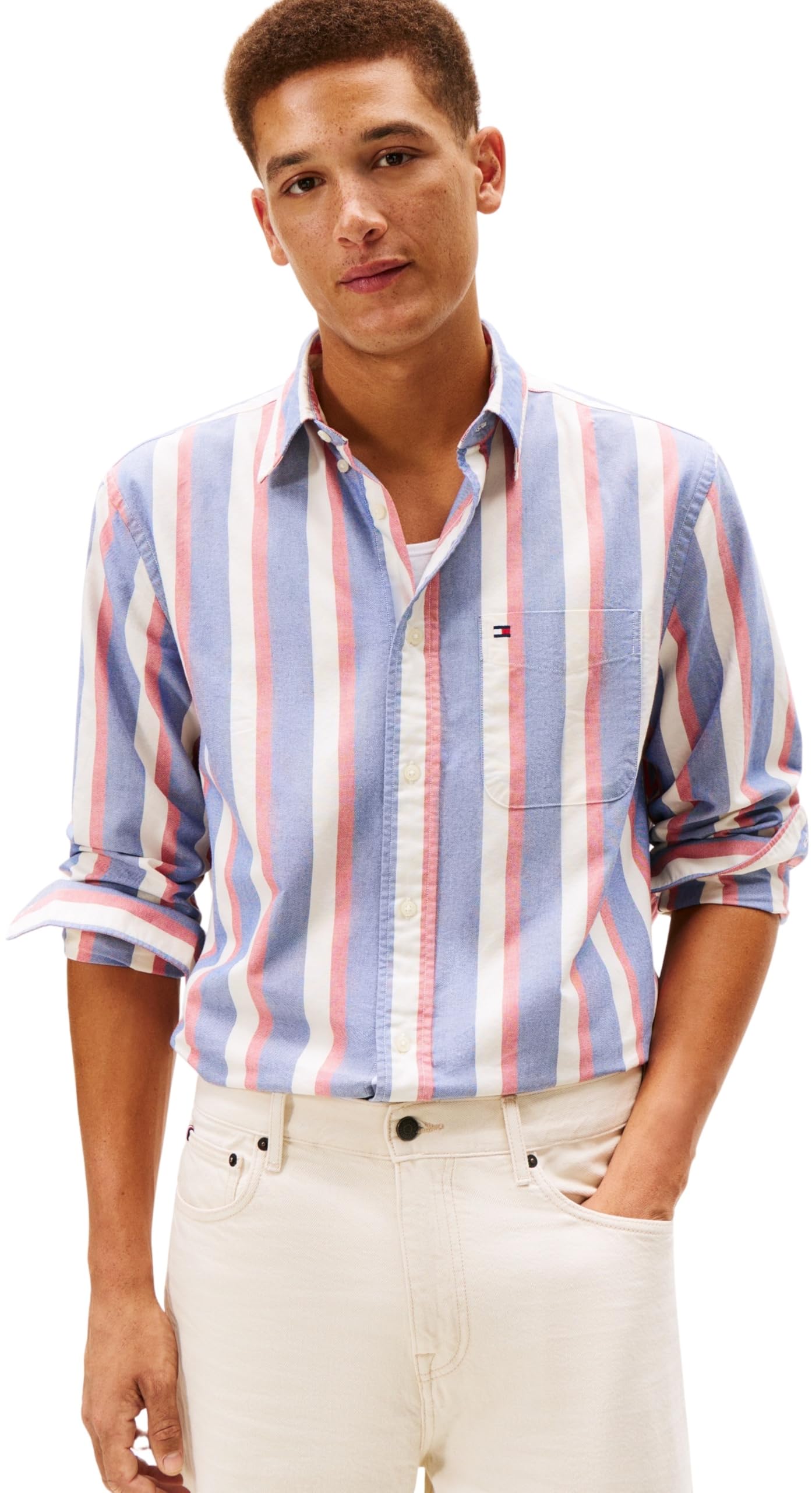 Tommy Hilfiger Men's Wedge Blue / Multi Stripe Relaxed Fit Stripe Oxford Shirt