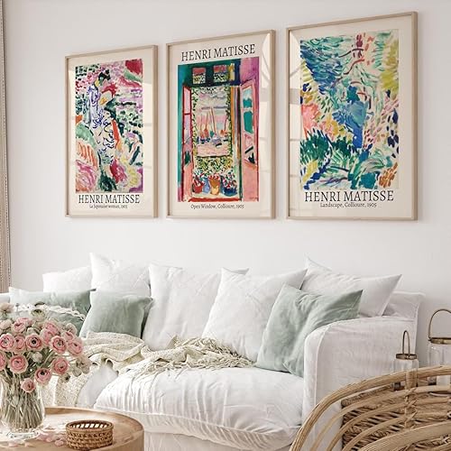 Baccone Henri Matisse - Juego de 3 pósteres abstractos coloridos para pared, arte estético, arte de pared de Henri Matisse, impresiones vintage,