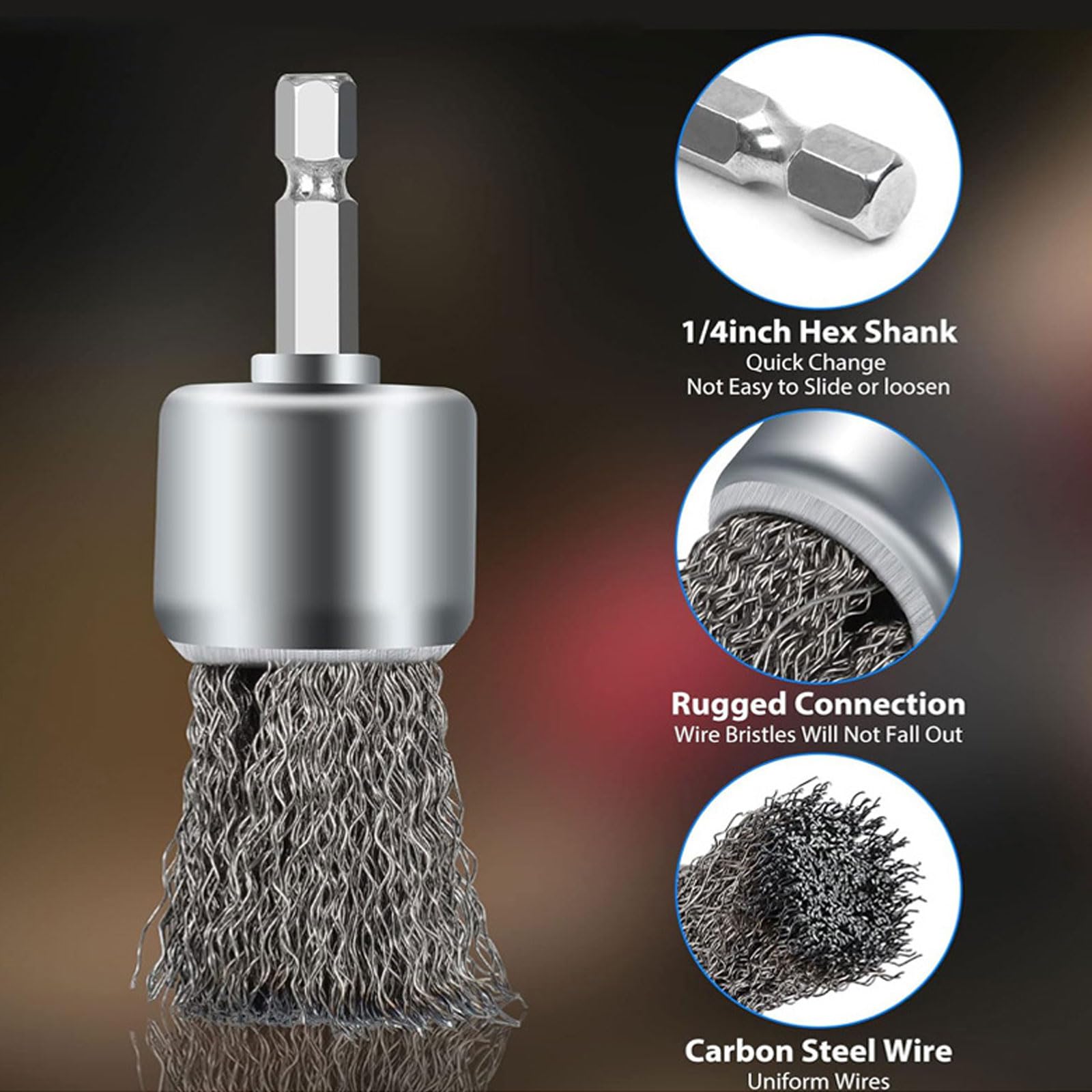 19Pcs spazzola metallica per trapano filo di acciaio al carbonio ruota spazzola tazza pennello penna pennello set con 1/4 "esagonale gambo per