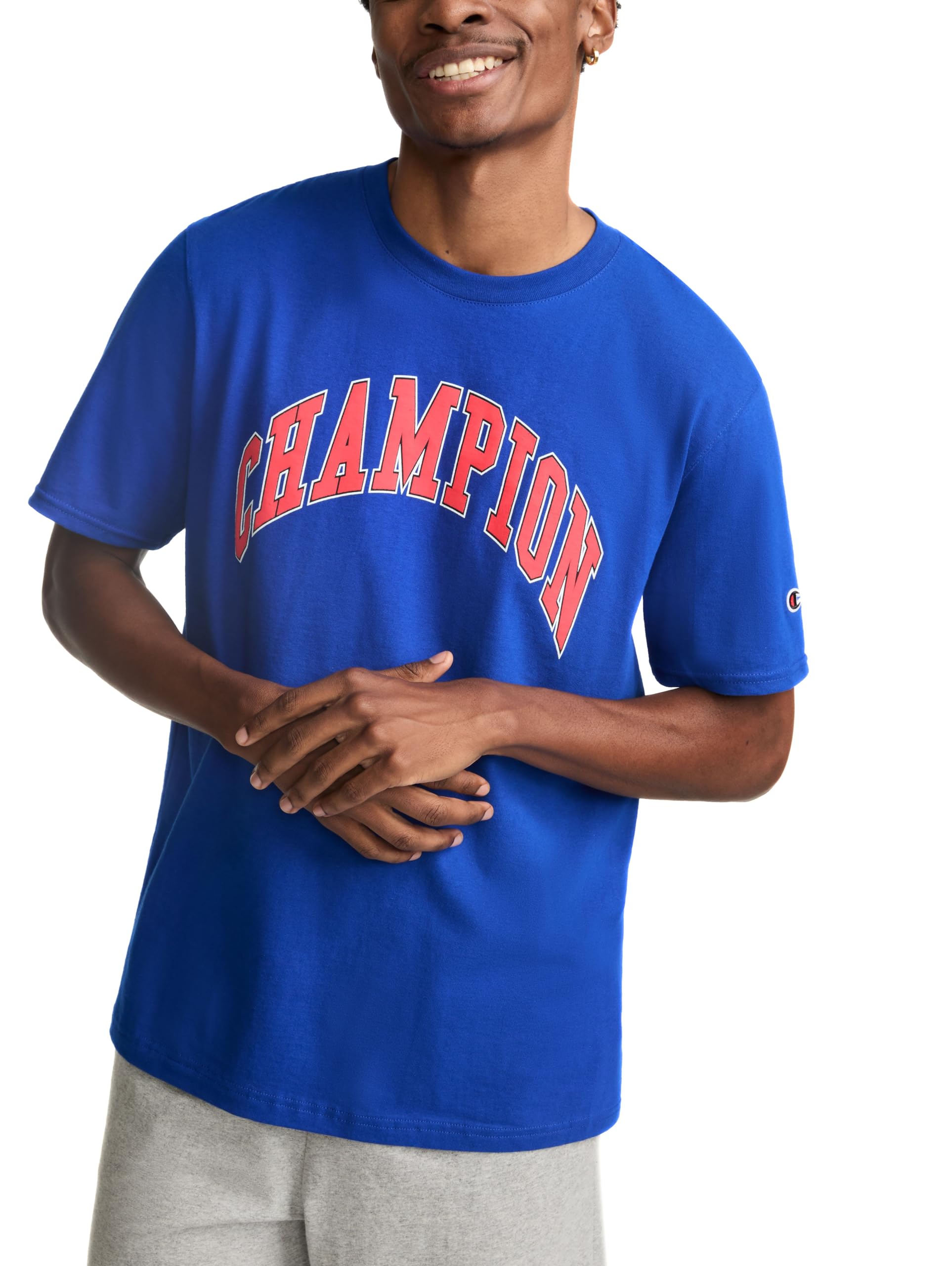 Champion Men's Short Sleeve Jersey Tee, Surf the Web - Arched Block Logo, XL