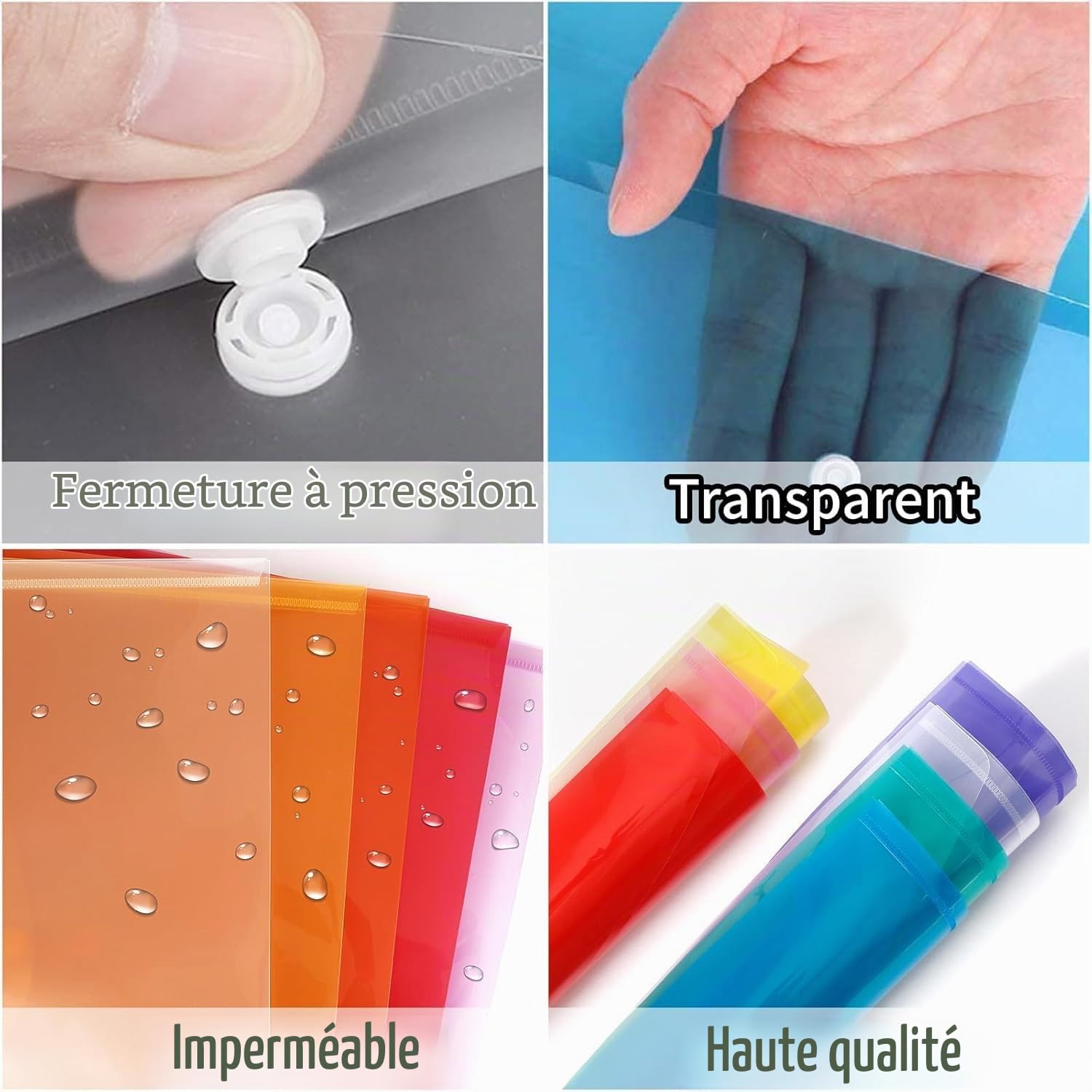 36 Pièces Pochette Plastique Documents, Pochette à Bouton Pression, Porte Document en Plastique Coloré, Dossiers en plastique transparent, pour Maison, Bureau, l'école (A4)
