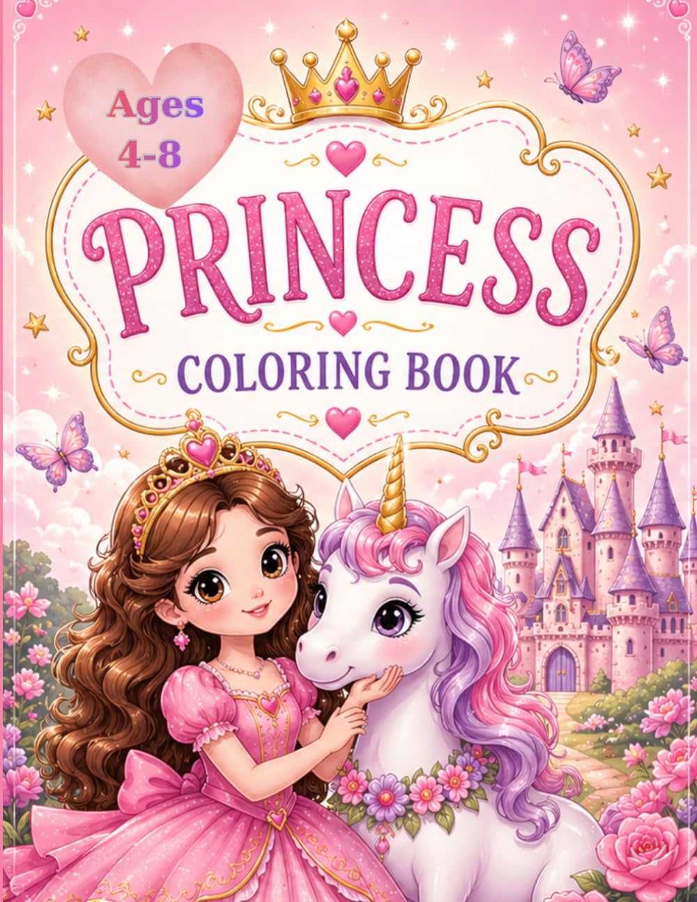 Princess coloring book for girls: +50 cute and magical designs for 4-8-year-olds, with unicorns, castles, fairytale, bold and easy coloring pages for kids