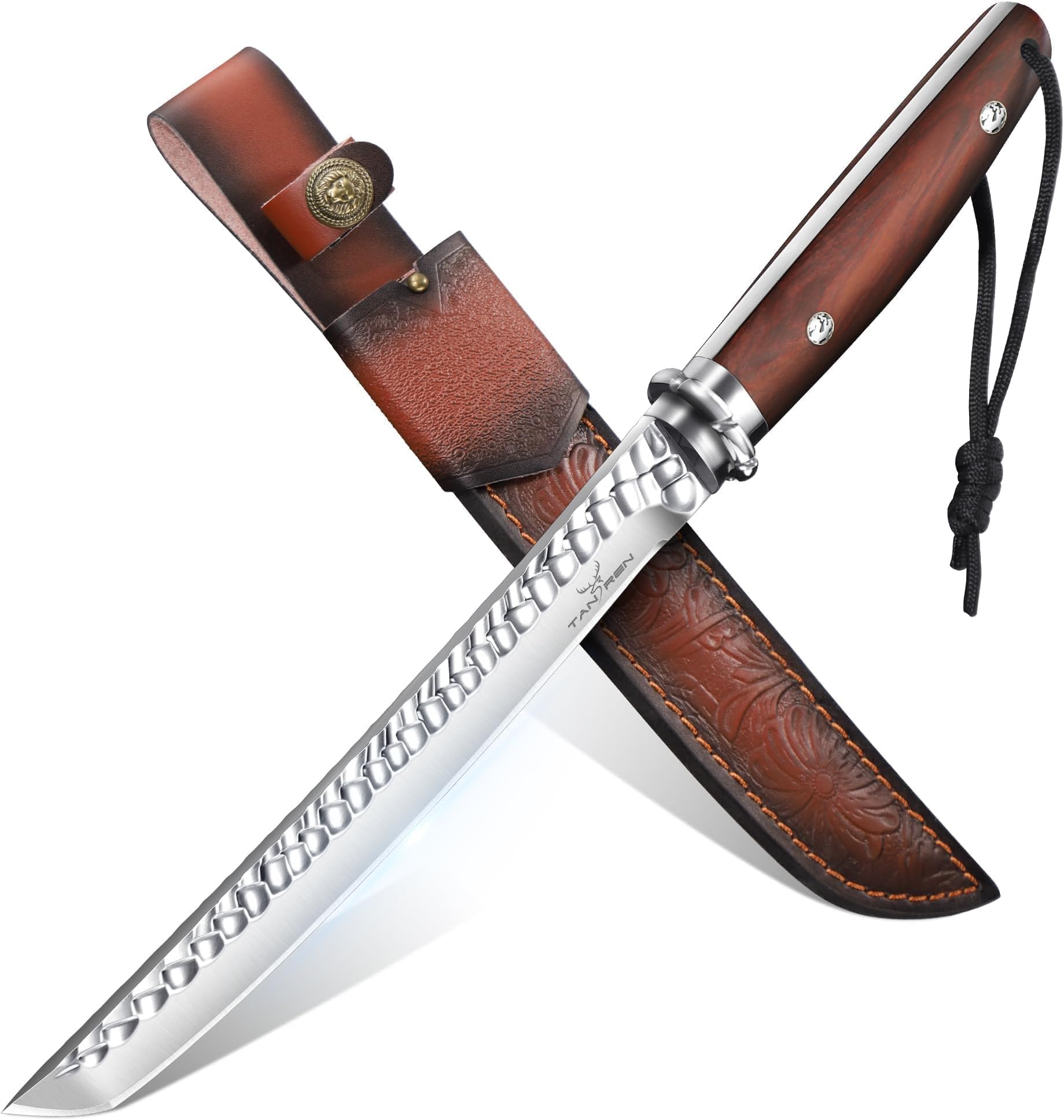 TAN REN Hunting Knife with Sheath, 8.3 Inch Fixed Blade Knife