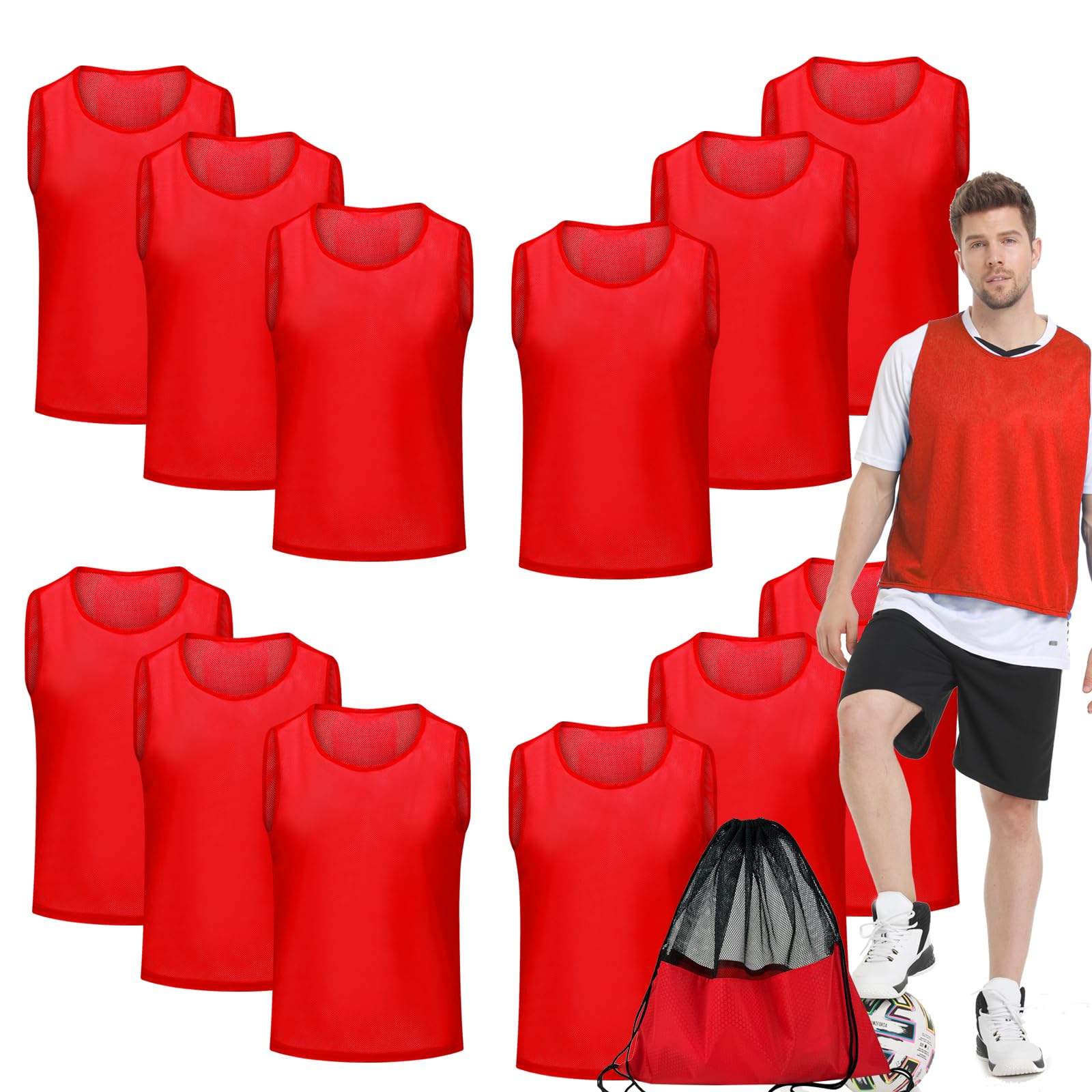 12/24/48Pcs Soccer Pinnies Youth, Scrimmage Team Practice Vests