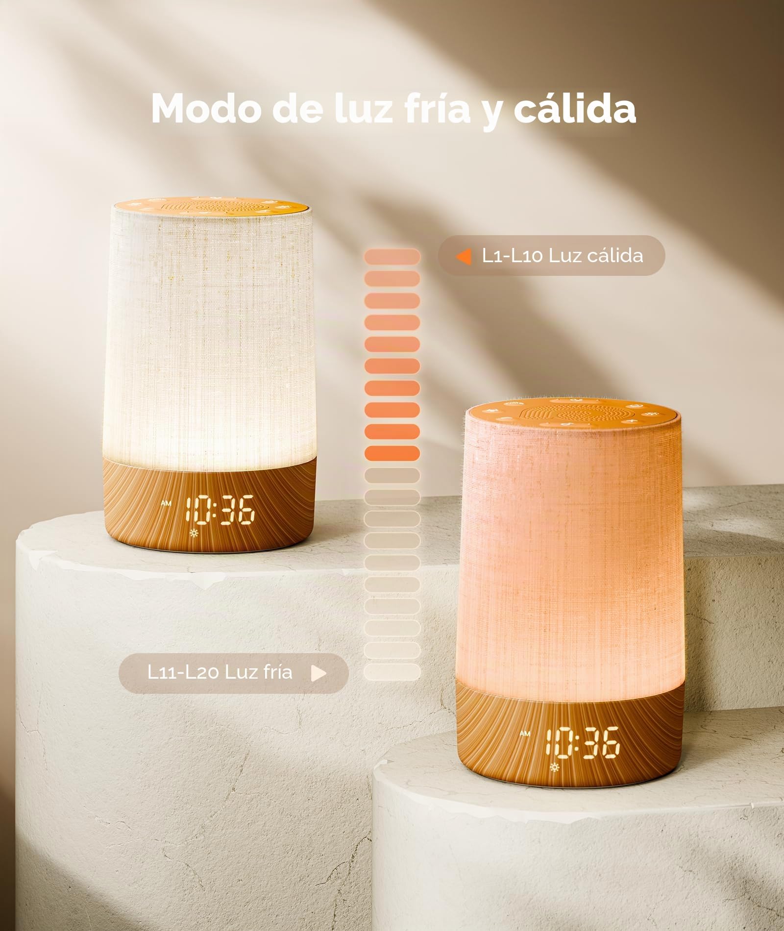Dreamegg Despertador Amanecer, Maquina Ruido Blanco para Bebés, Madera | 29 Sonidos Calmantes, Temporizador, Adultos y Niños, Máquina Ruido Blanco, Dormitorio y Salón, Regalo