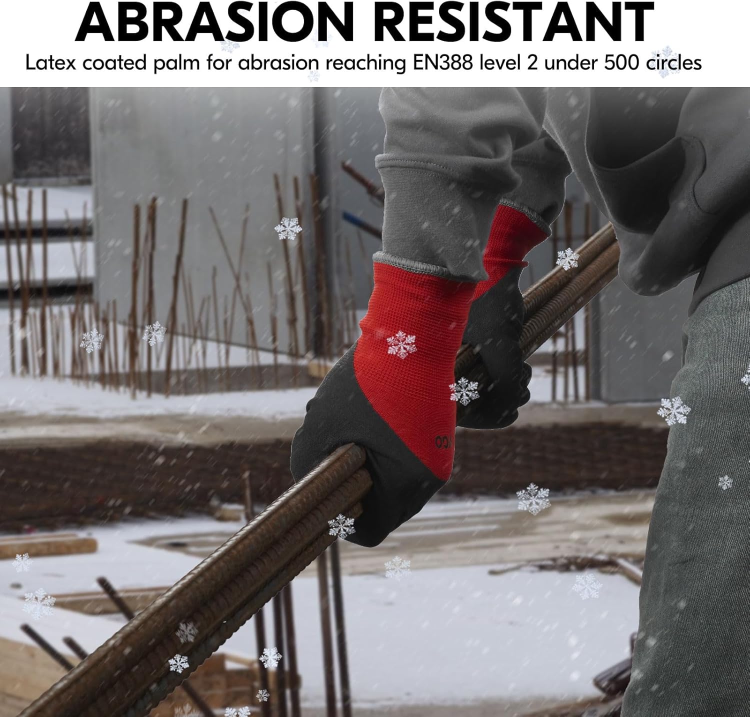 Vgo... 5-Pairs Freezer Winter Work Gloves, Double Lining Rubber Latex Coated for Outdoor Heavy Duty Work (Size L, Red, RB6032) - Image 3